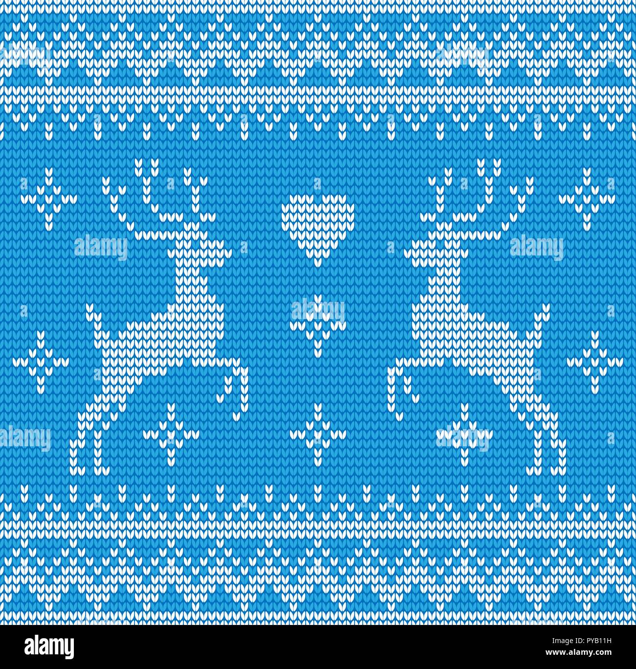 Abstract blue and white seamless knitting pattern with deers background ...