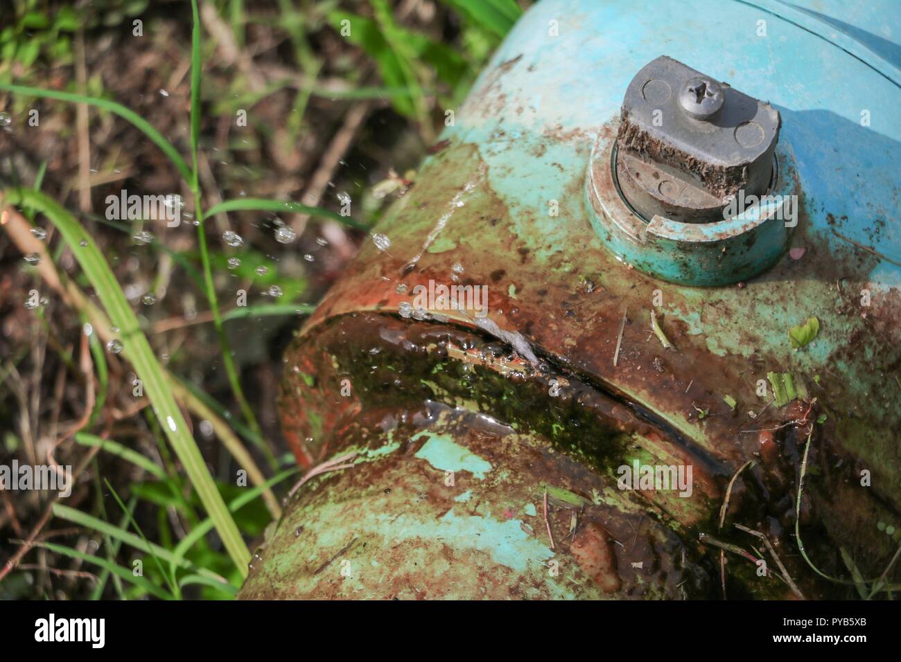 water valve broken plumbing tube and leak at wait repair plumber Stock