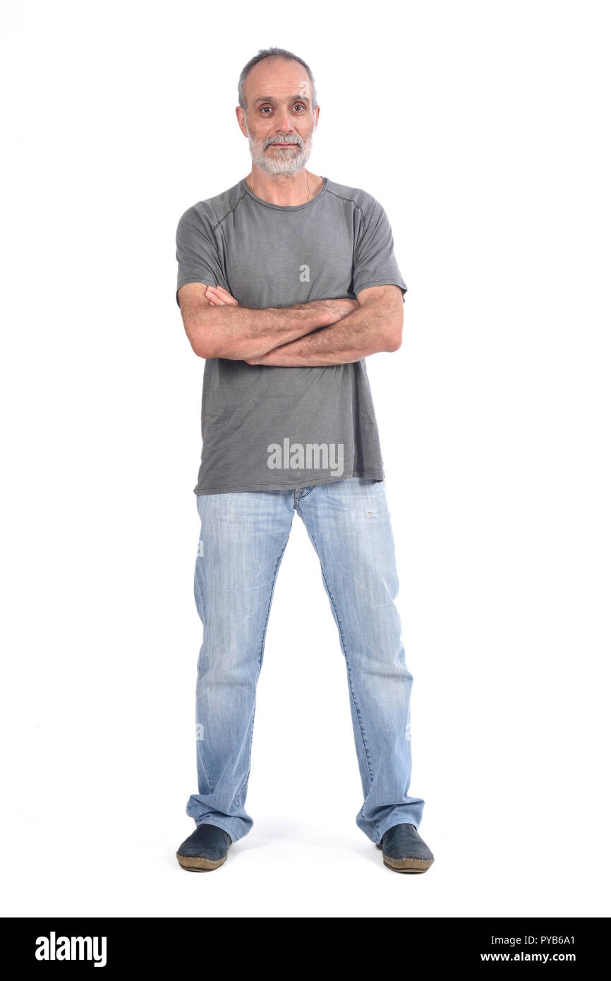 portrait of middle aged man on white Stock Photo