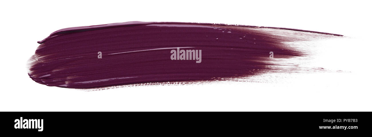 Smear of burgundy red lipstick or acrylic paint isolated on white