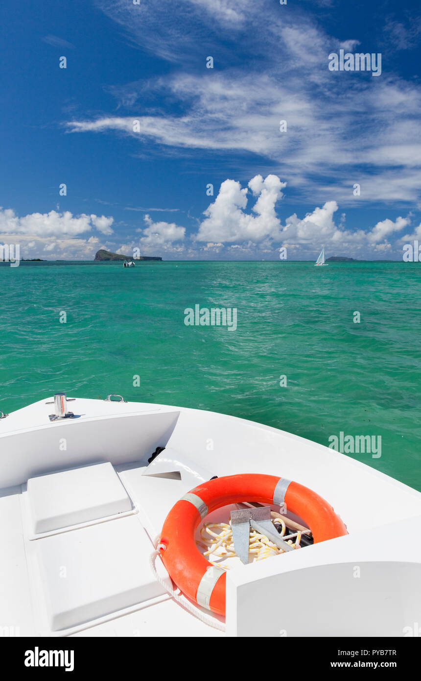 View north from a tour boat on the north coast of Mauritius. Stock Photo