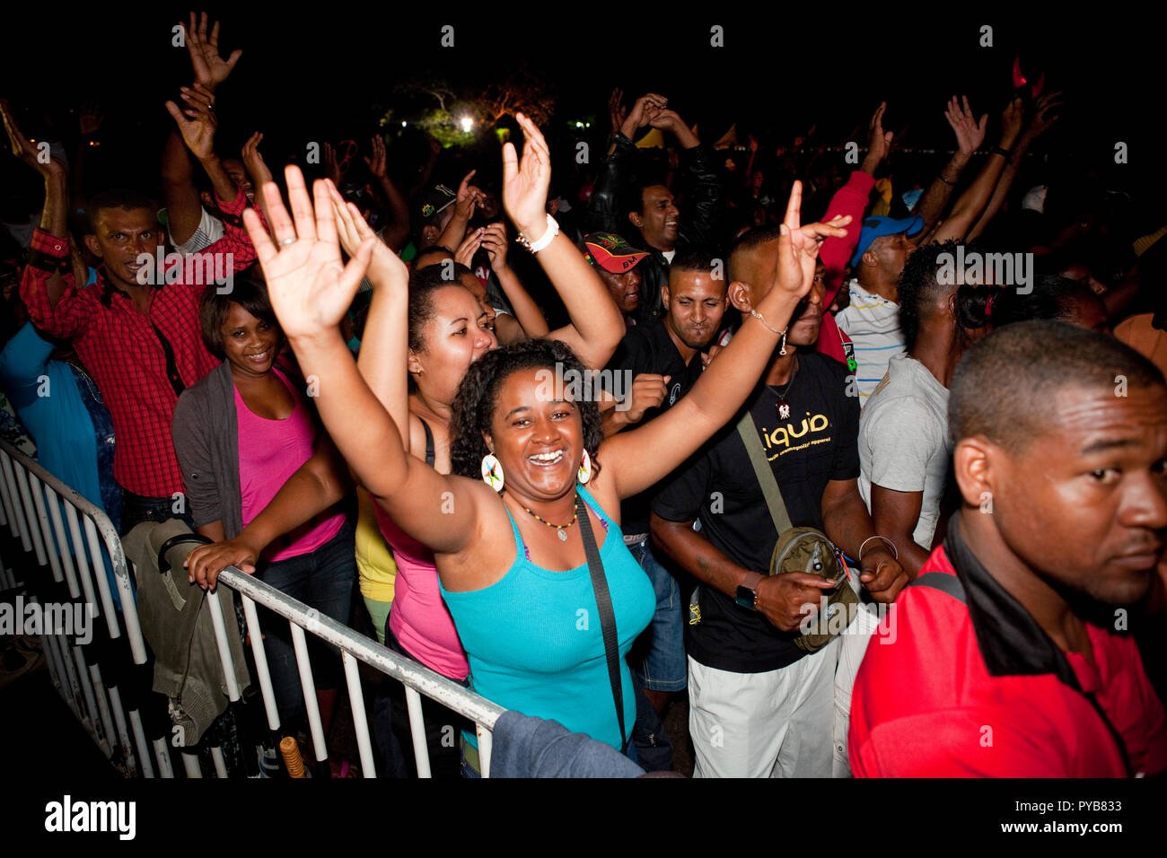 Festival crowd having fun at the 2013 Kreol Festival in Mauritius. Stock Photo