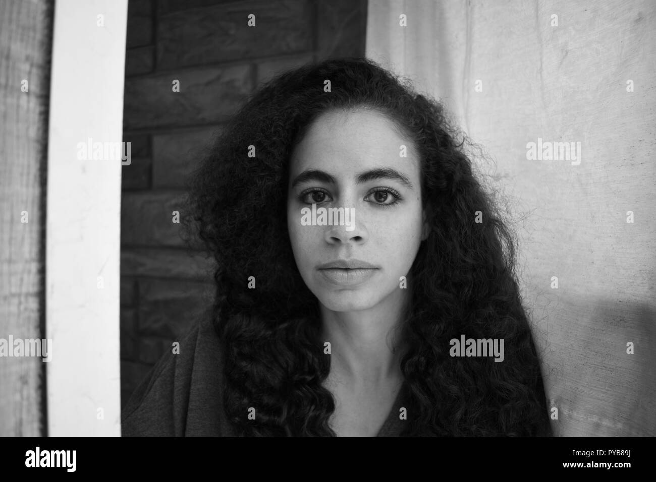 Girl Portrait In Black And White Stock Photo