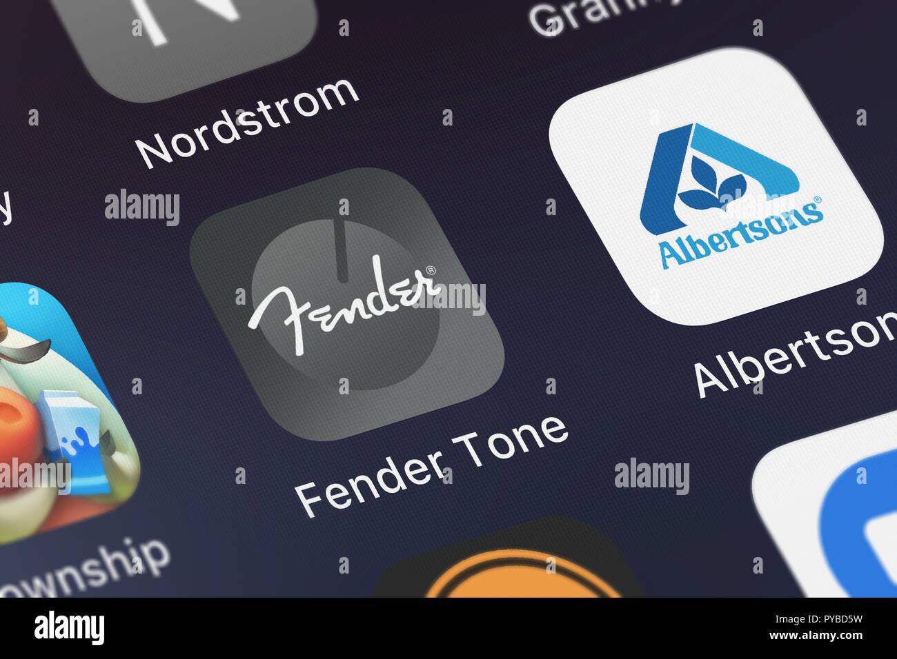 London, United Kingdom - October 26, 2018: Screenshot of Fender Digital's mobile app Fender Tone. Stock Photo