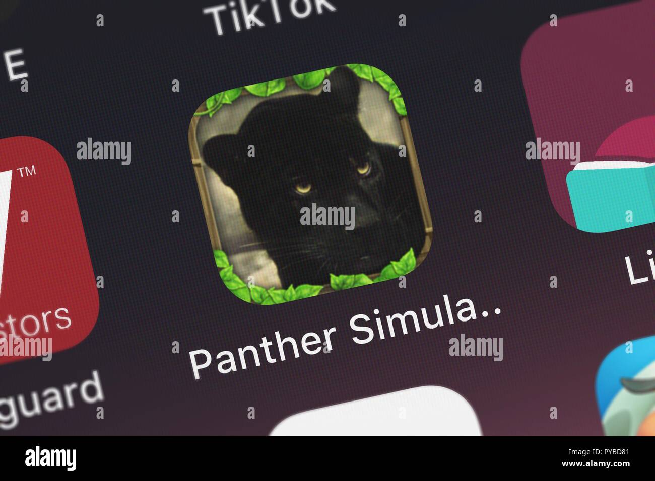 London, United Kingdom - October 26, 2018: Screenshot of the mobile app Panther Simulator from Gluten Free Games. Stock Photo