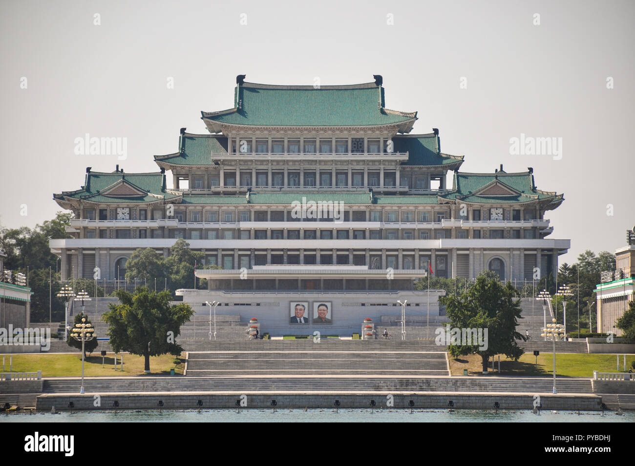 The Kim Il Sung palace is the place where the big military parades and speeches are being held. So on the 70. anniversary of the DPRK Stock Photo