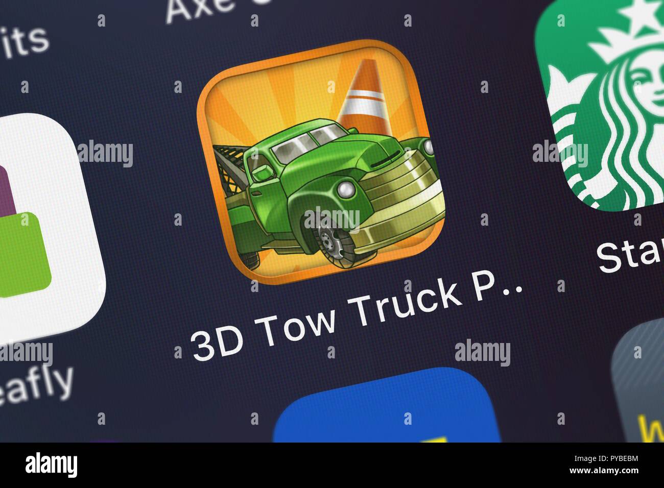 London, United Kingdom - October 26, 2018: Screenshot of uTappz Mobile Development LLC's mobile app 3D Tow Truck Parking Challenge Game FREE. Stock Photo