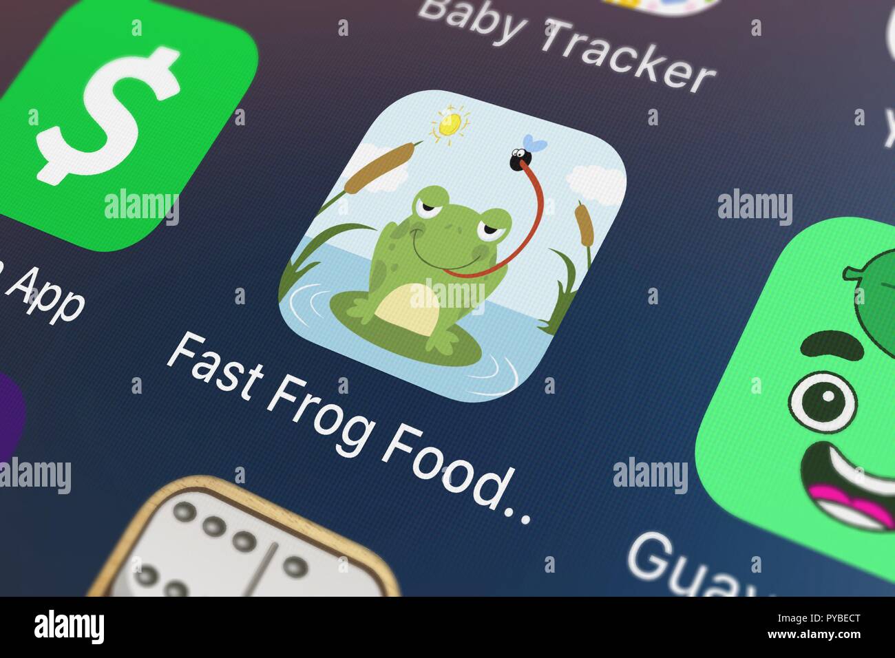 London, United Kingdom - October 26, 2018: Screenshot of uTappz Mobile Development LLC's mobile app Fast Frog Food Race - Fly Ant  Snake Eater Voyage  Stock Photo