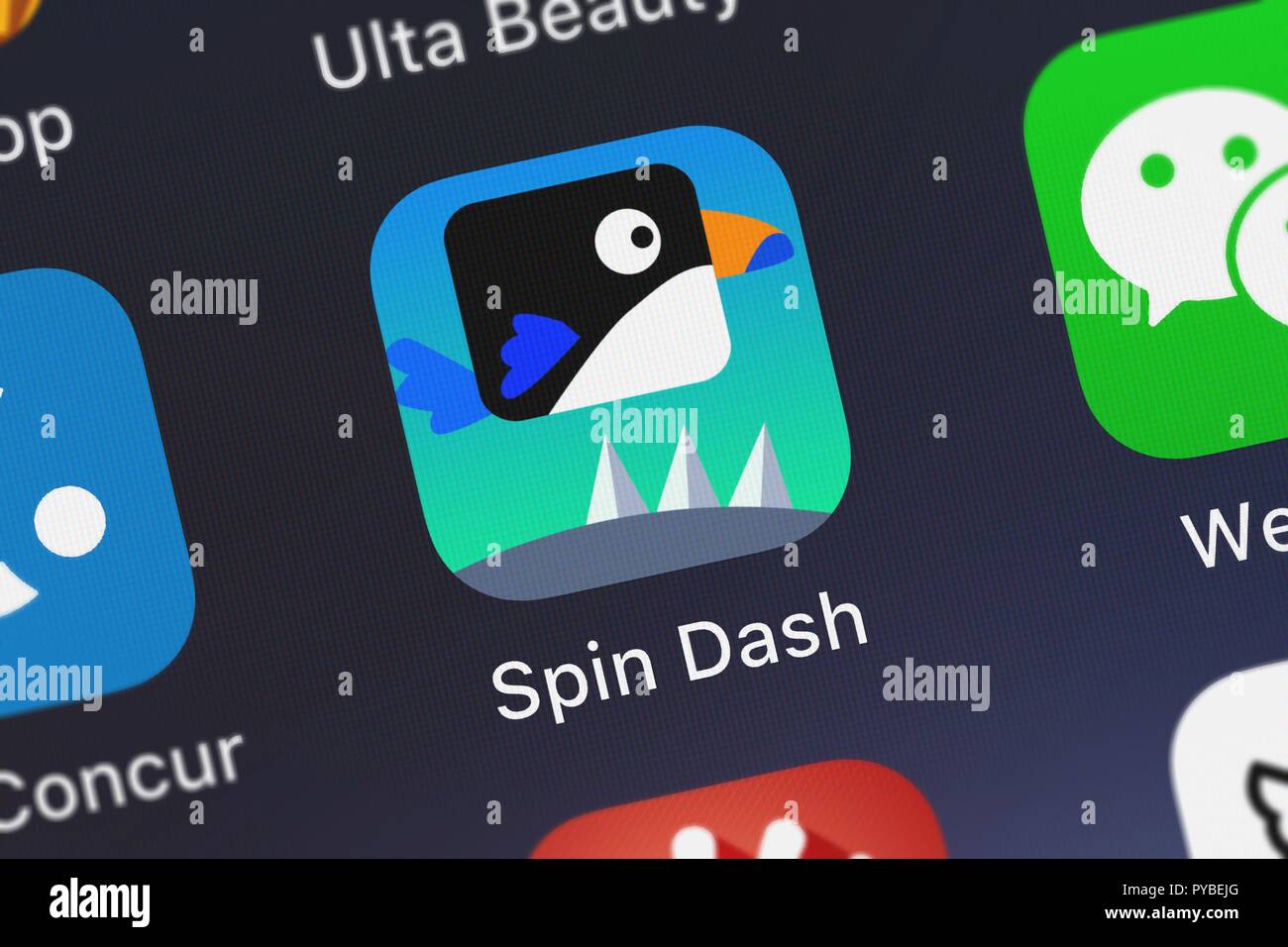 London, United Kingdom - October 26, 2018: Close-up of the Spin Dash - a fun twist for the impossible style games icon from uTappz Mobile Development  Stock Photo