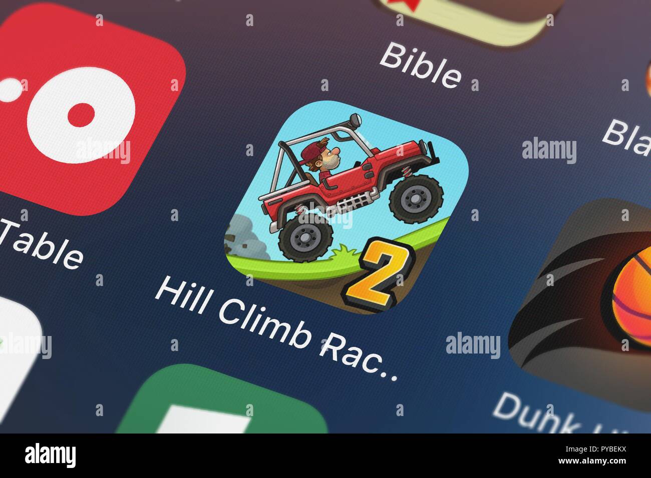 London, United Kingdom - October 26, 2018: Close-up shot of the Hill Climb  Racing 2 application icon from Fingersoft on an iPhone Stock Photo - Alamy