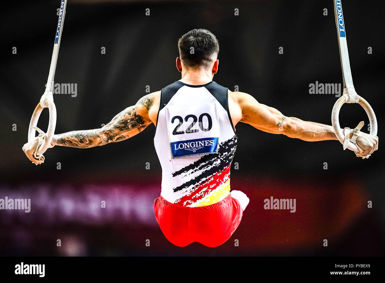 Doha, Qatar. 26th Oct 2018. October 26, 2018: Marcel Nguyen of Germany during Rings qualification at the Aspire Dome in Doha, Qatar, Artistic FIG Gymnastics World Championships. Ulrik Pedersen/CSM Credit: Cal Sport Media/Alamy Live News Stock Photo