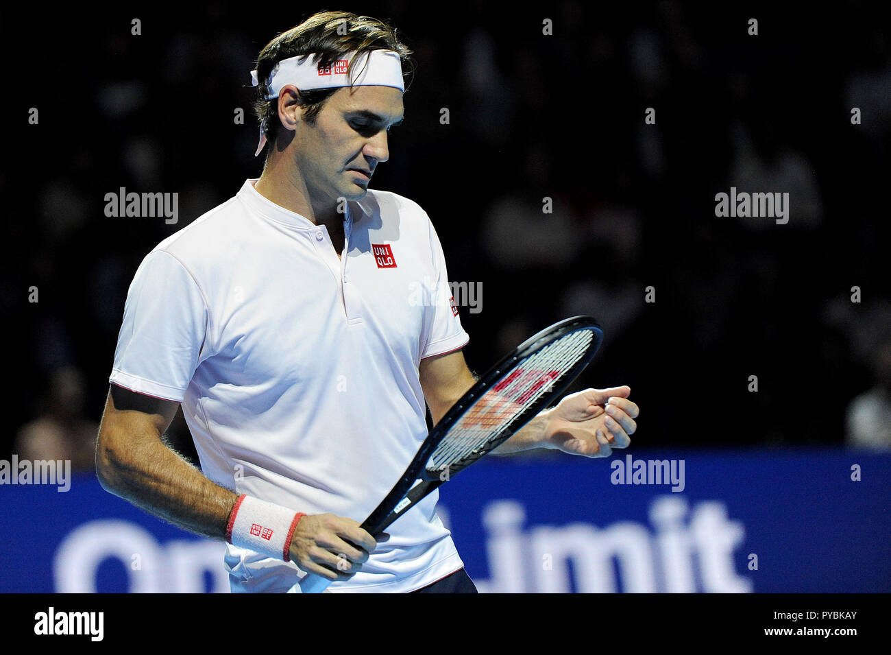 St Jakobshalle, Basel, Switzerland. 26th Oct, 2018. ATP World Tour, Swiss Indoor  Tennis; Roger Federer (SUI)