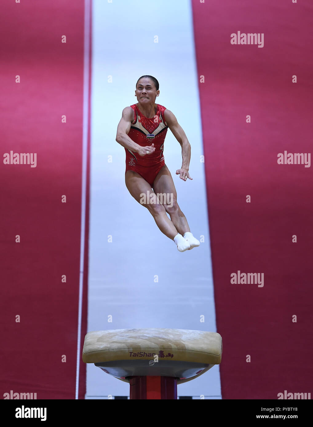 Doha, Qatar. 27th Oct, 2018. Oksana Chusovitina (UZB) at the jump. GES