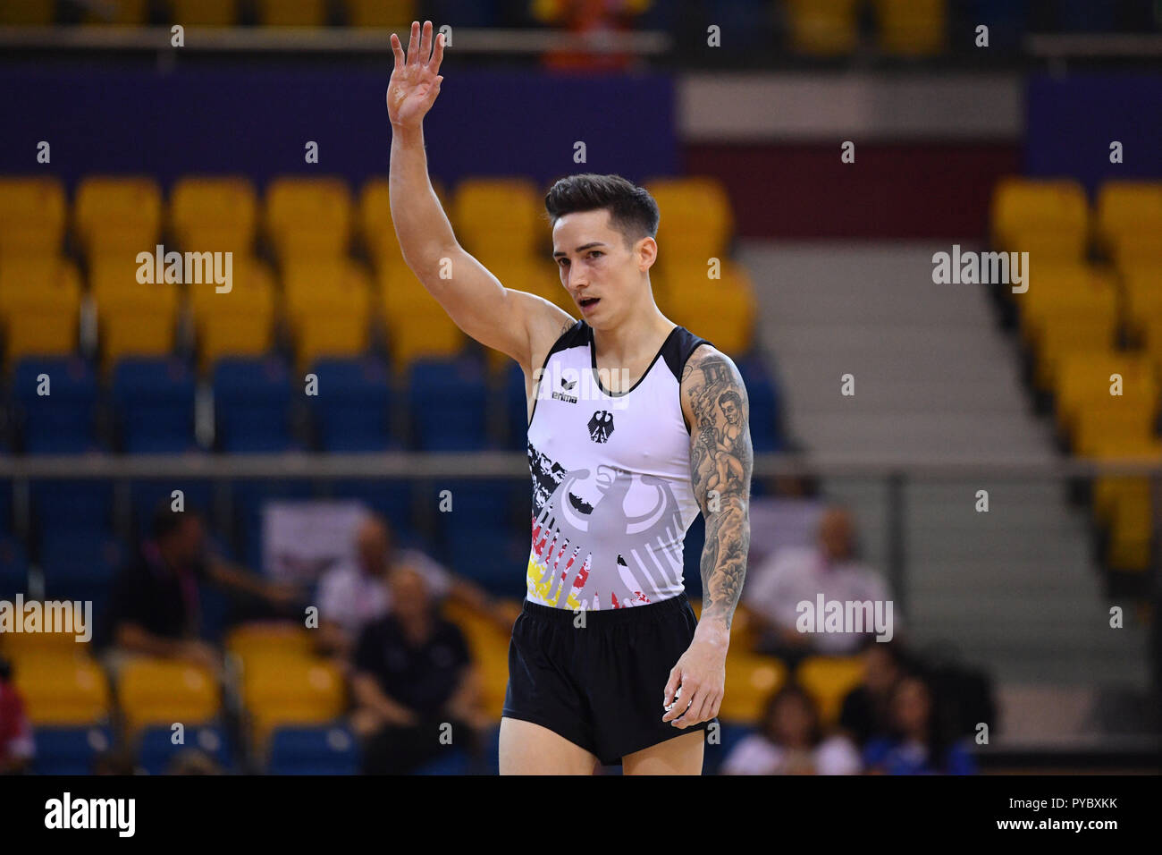 Marcel Nguyen (GER),  October 26, 2018 - Artistic Gymnastics : The 2018 Artistic Gymnastics World Championships, Men's team Qualification Floor at Aspire Dome in Doha, Qatar. (Photo by MATSUO.K/AFLO SPORT) Stock Photo