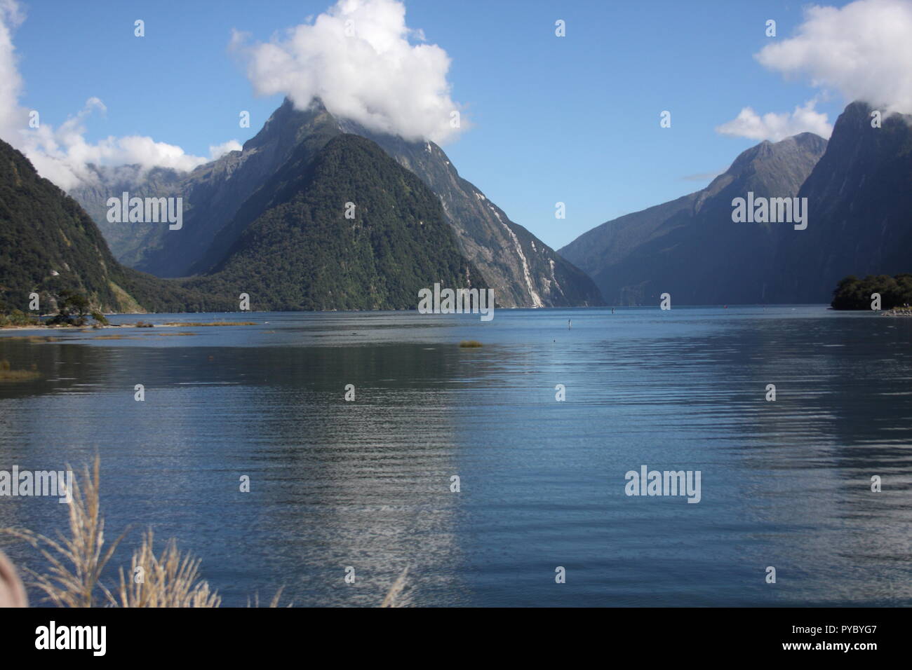 Milford Sound, Southland South Island New Zealand, this tourist hotspot sits on the west coast and is a natural wonder of a beauty spots harbor haven. Stock Photo