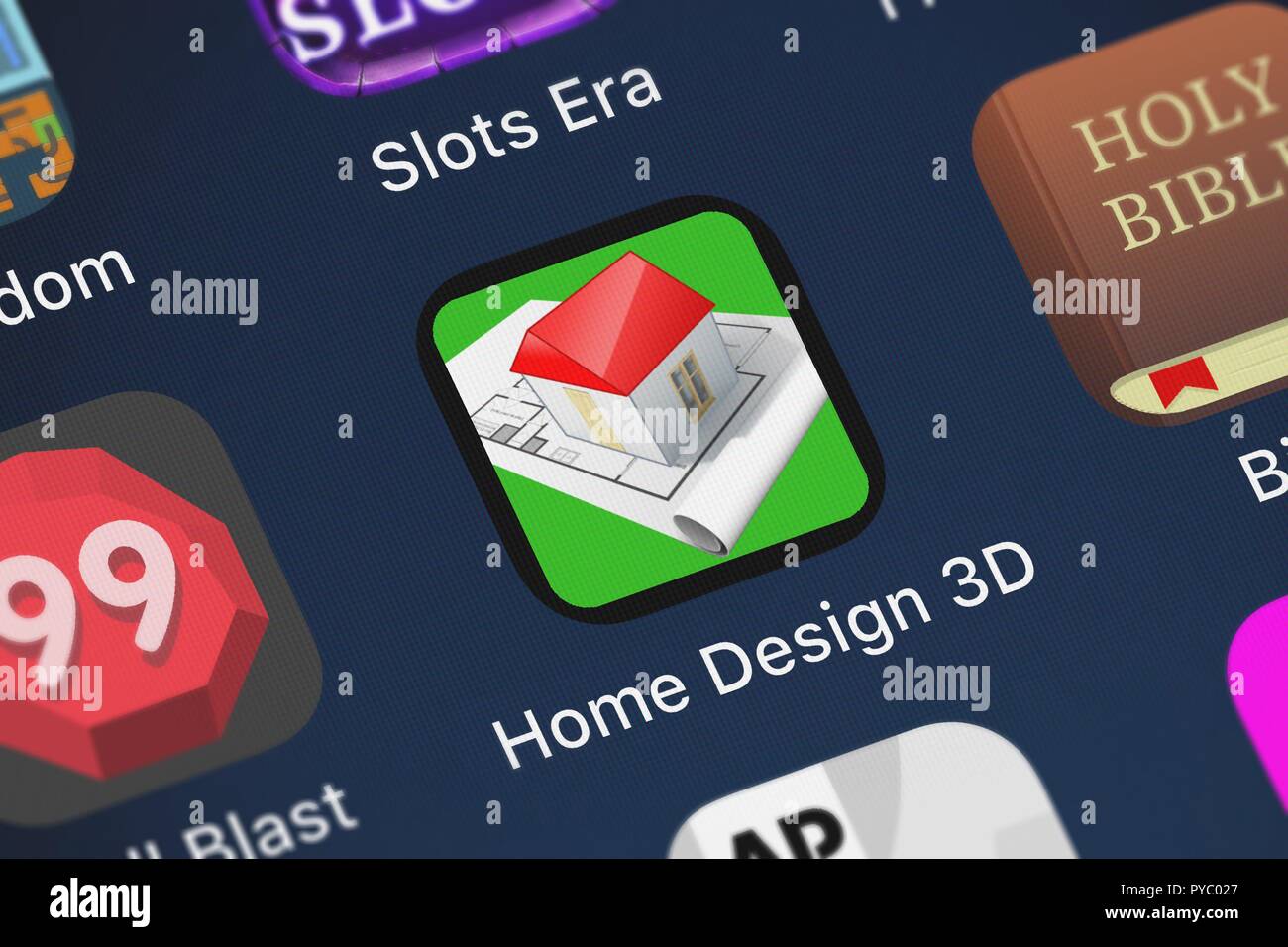 London, United Kingdom - October 26, 2018: Close-up shot of Anuman's popular app Home Design 3D. Stock Photo