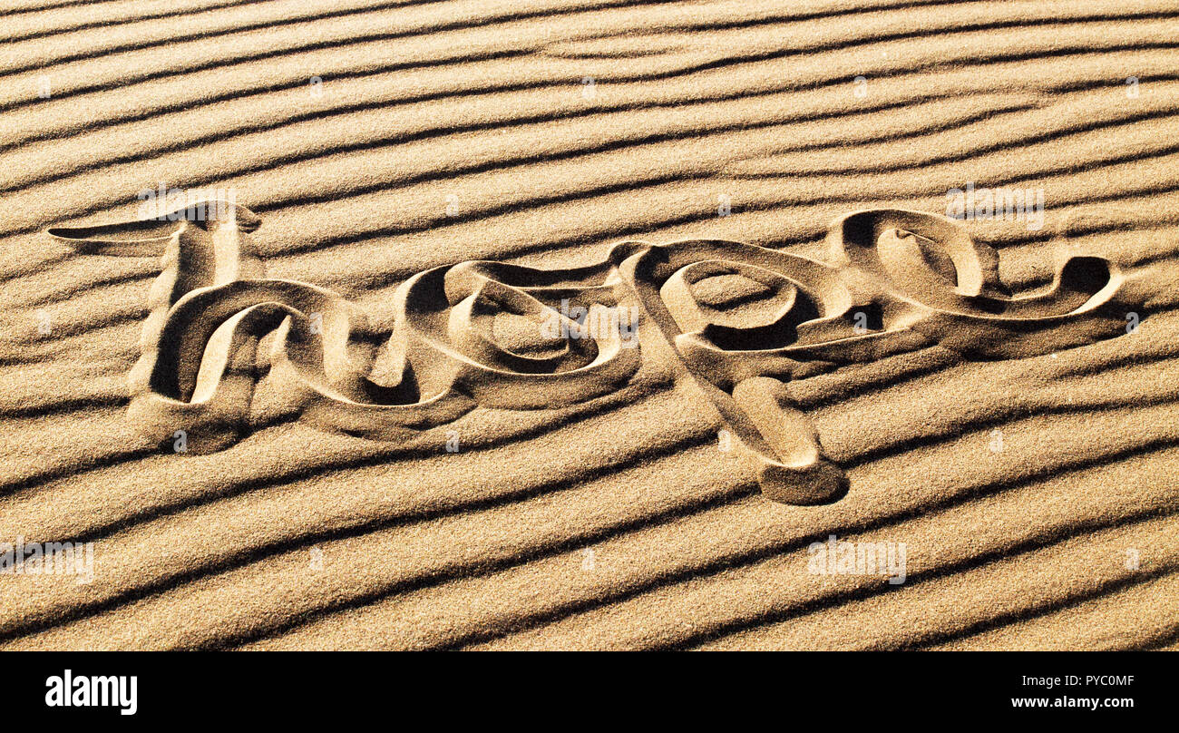 Hope Written in the Rippled Sand at Great Sand Dunes National Park and Preserve, Colorado Stock Photo