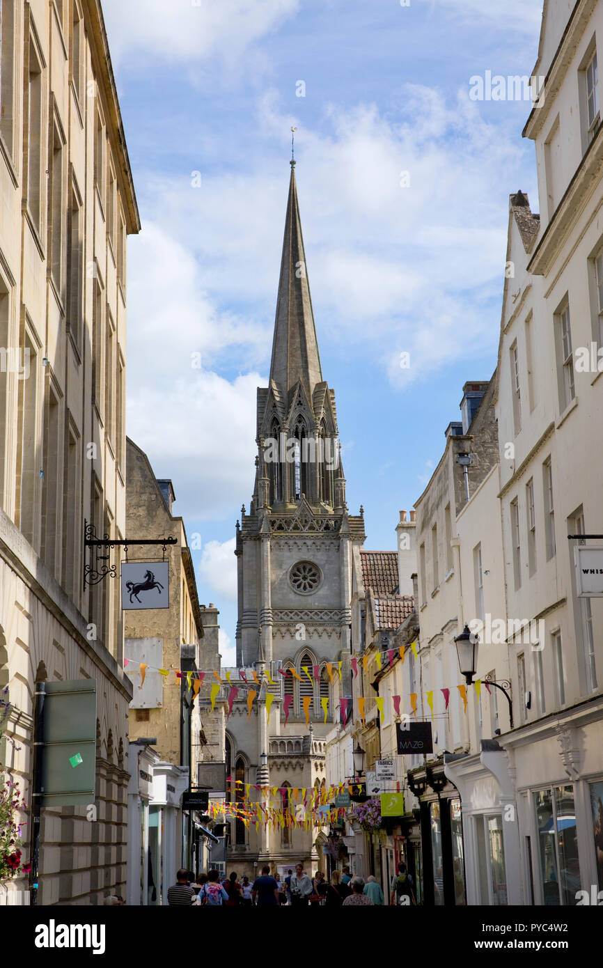 Looking east down Green Street towards St Michael's church, Bath, Somerset Stock Photo
