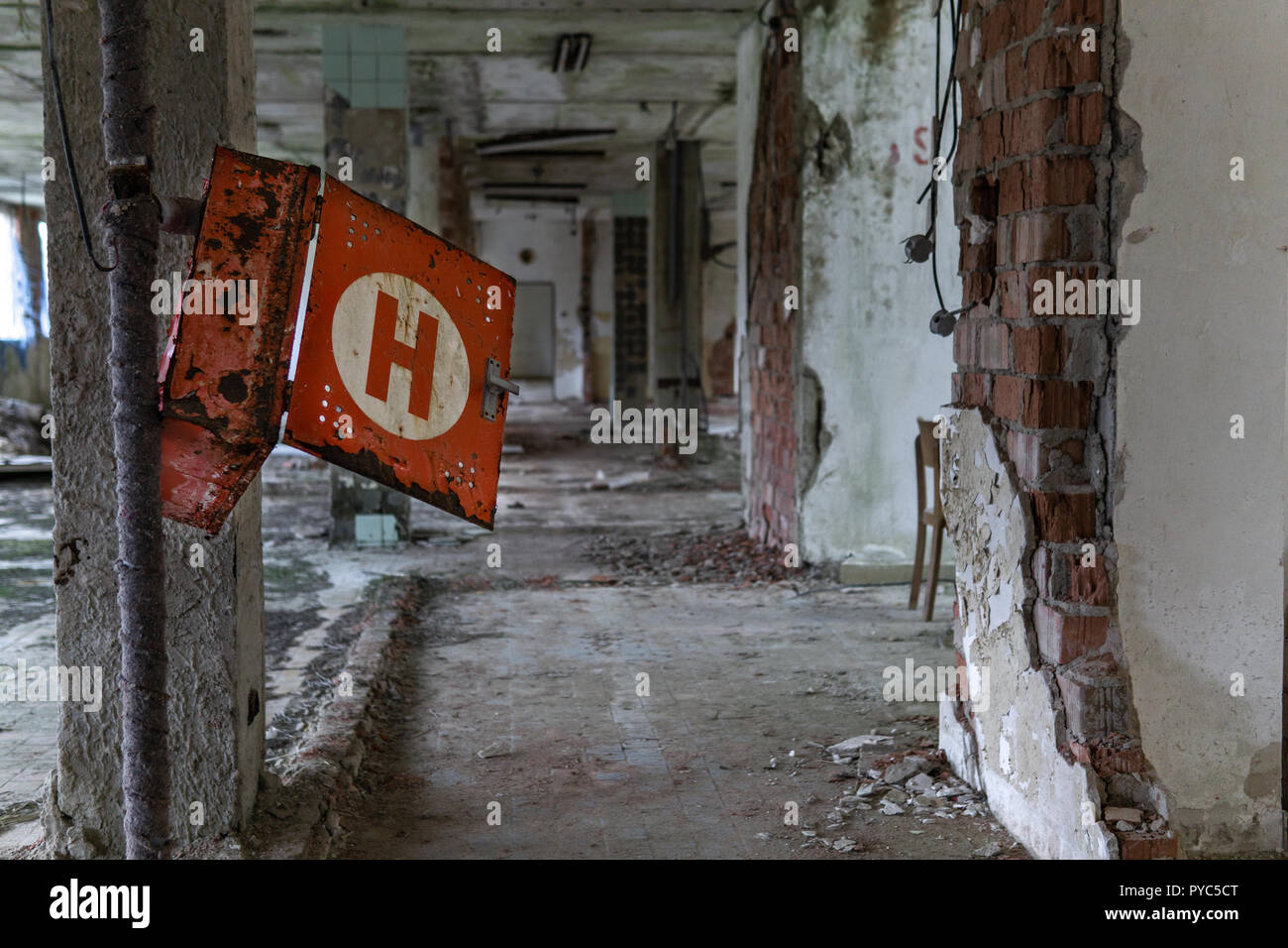 A old, decay, chemical teaching buildung in the czech republic. Stock Photo