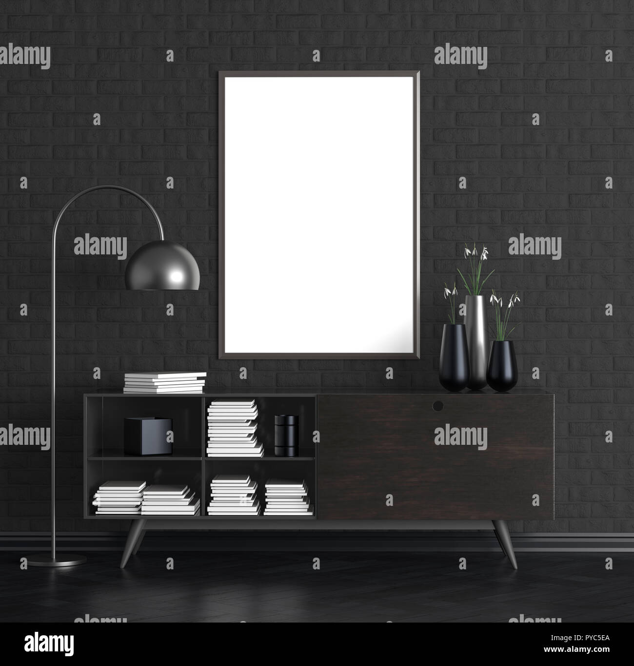 Mock up poster frame in elegant interior. 3D illustration Stock Photo