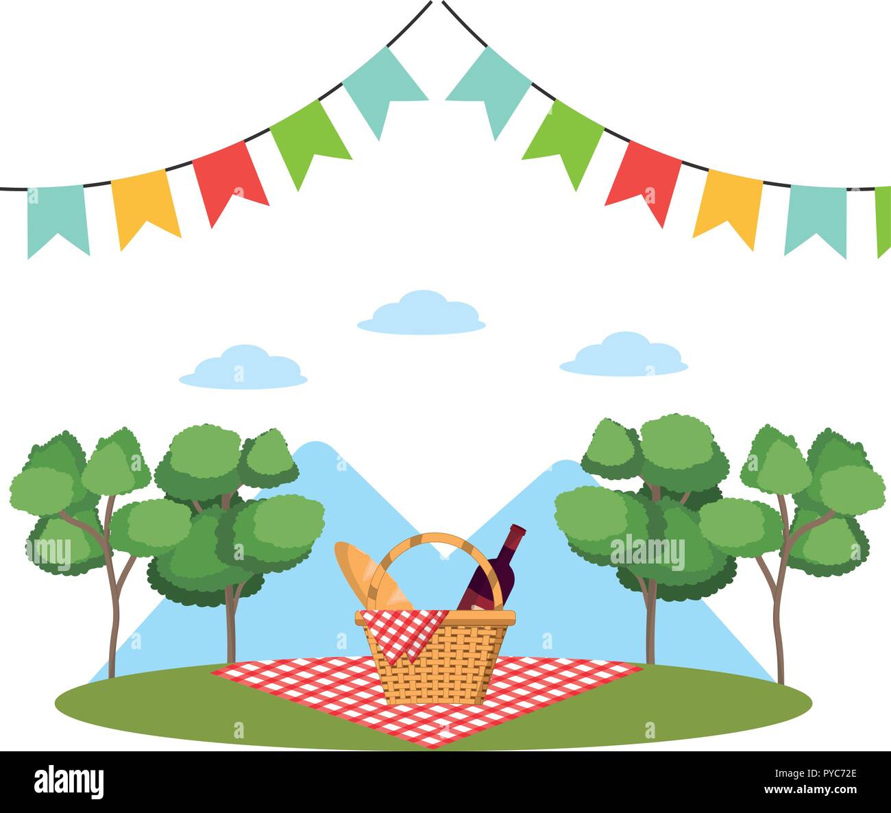 Picnic basket on grass Stock Vector Images - Alamy