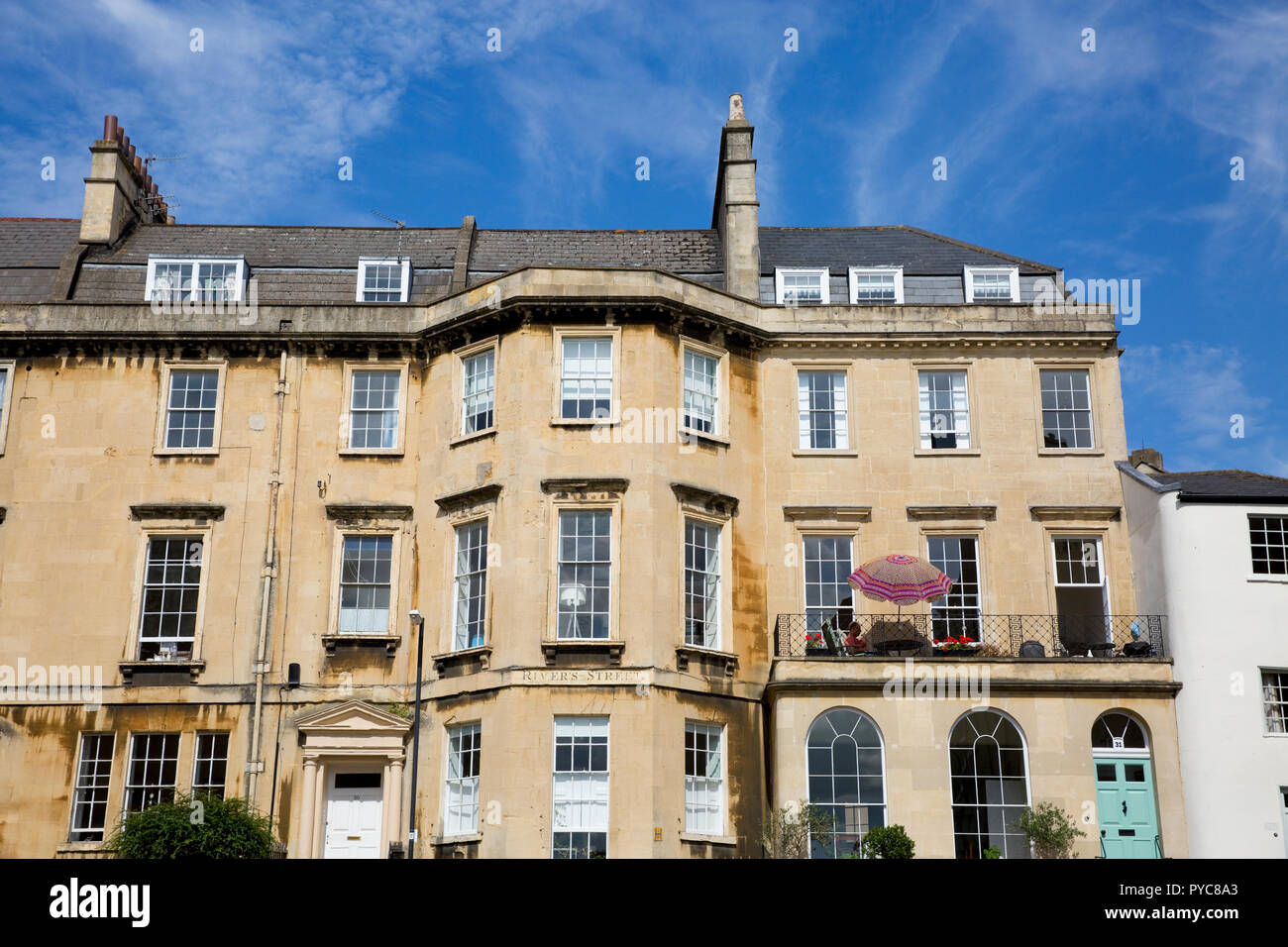 View of terraced houses and apartments, Rivers Street, looking north