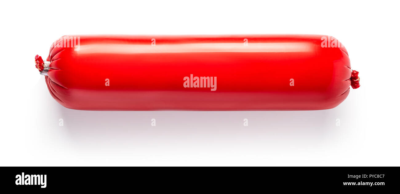 Salami or sausage packed isolated on white Stock Photo Alamy