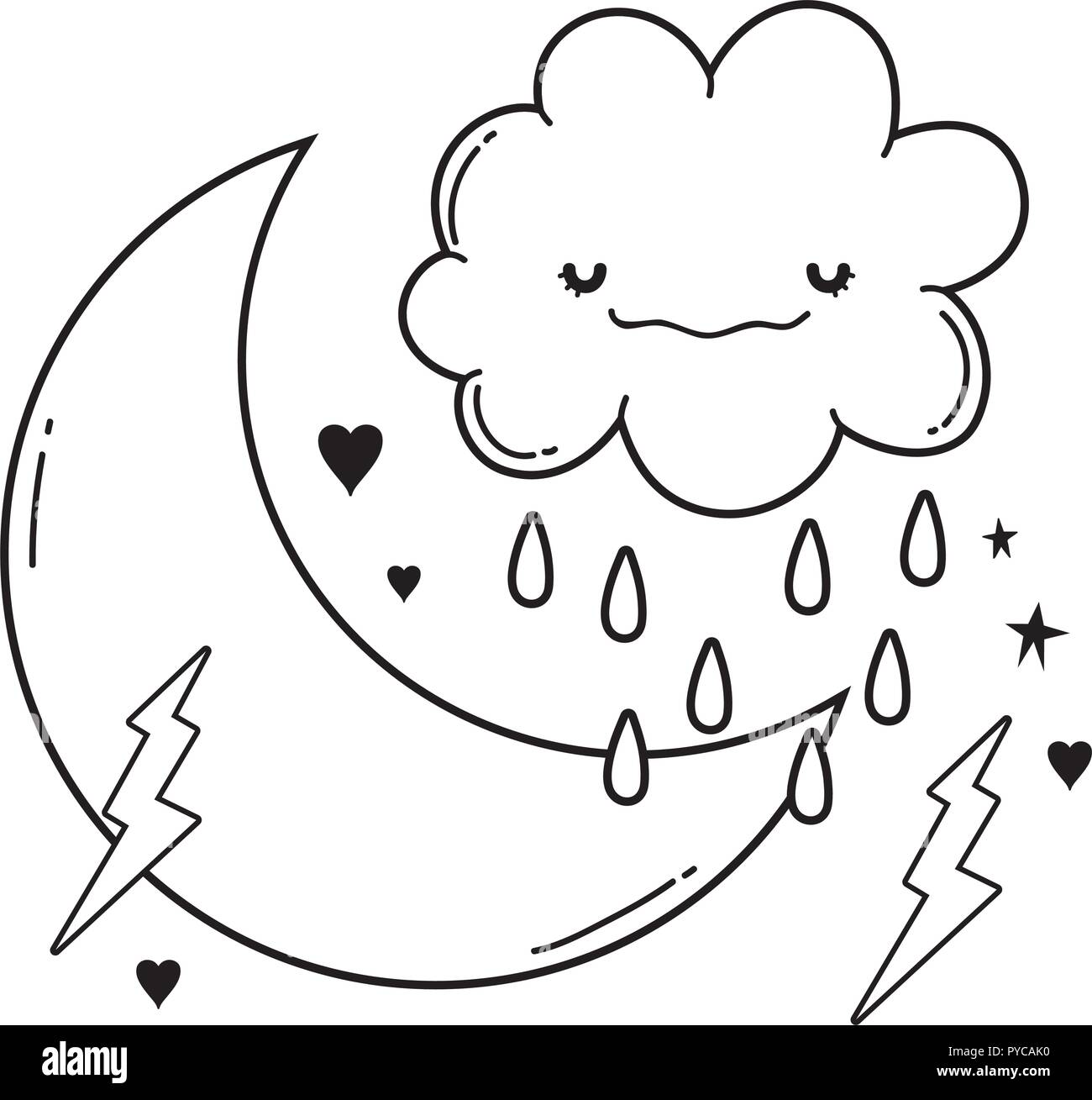 Cloud and moon cartoon in black and white Stock Vector Image & Art - Alamy