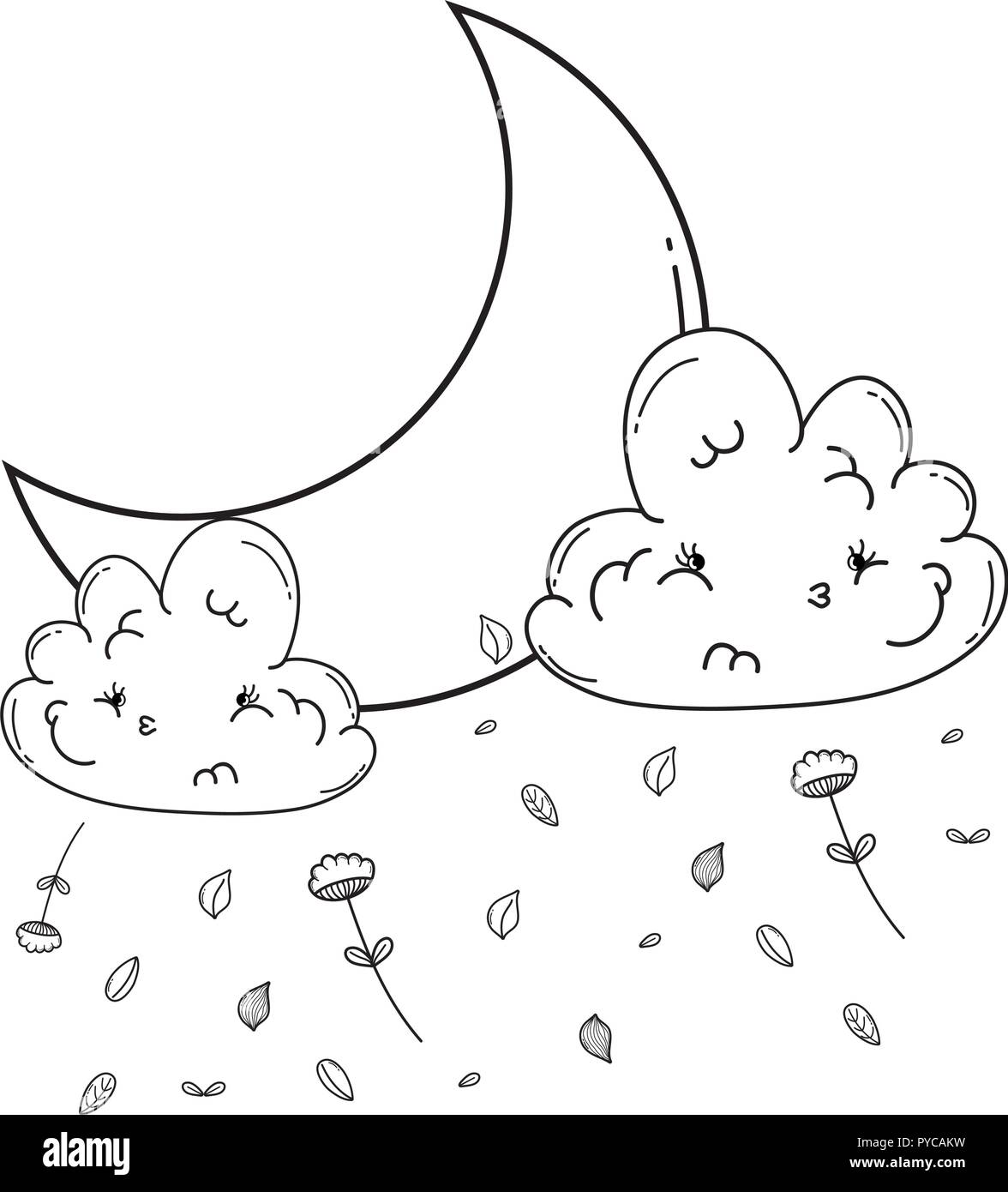 Cloud and moon cartoon in black and white Stock Vector Image & Art - Alamy