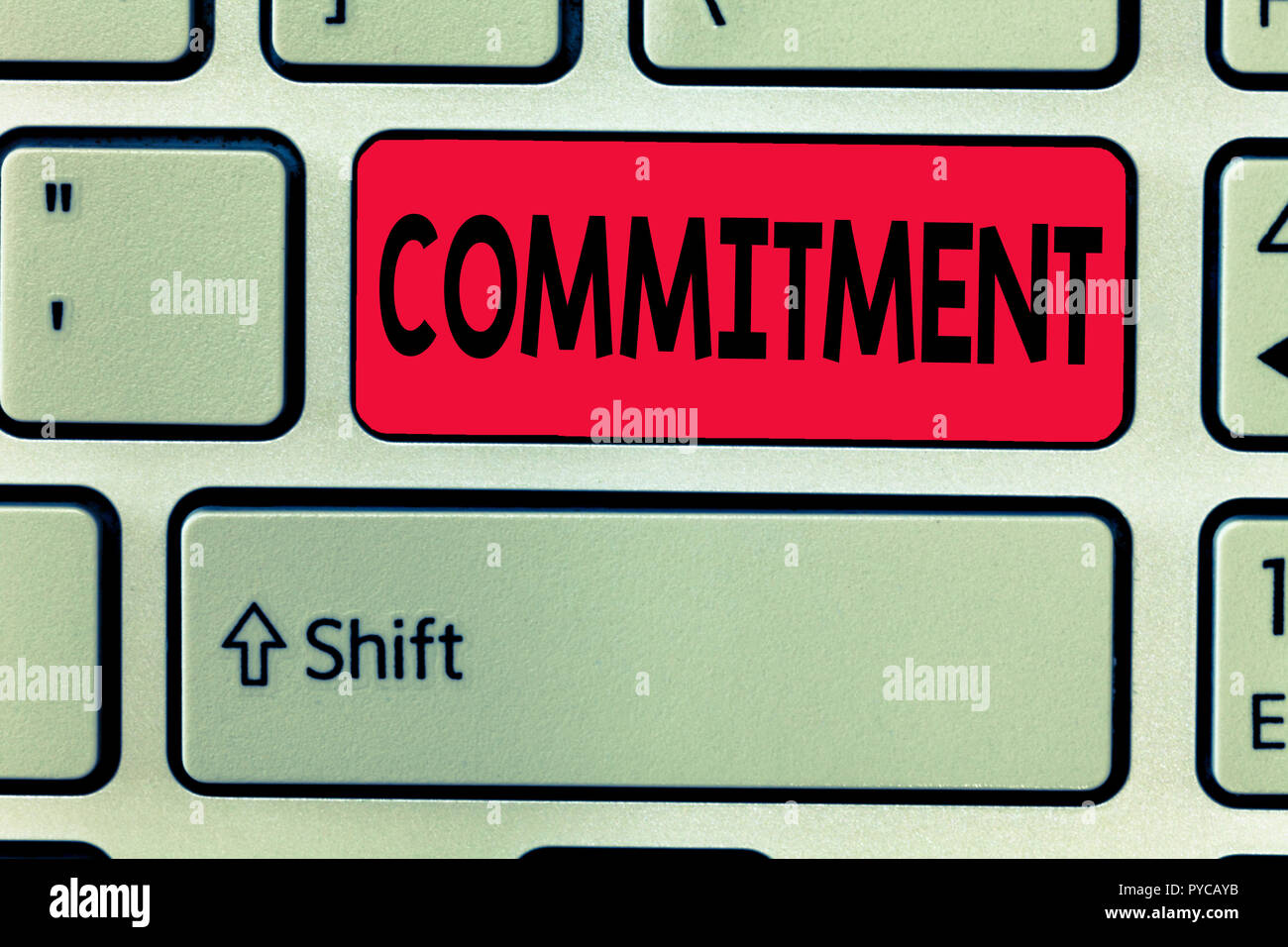 Conceptual hand writing showing Commitment. Business photo text Quality of being dedicated to cause activity Engagement. Stock Photo