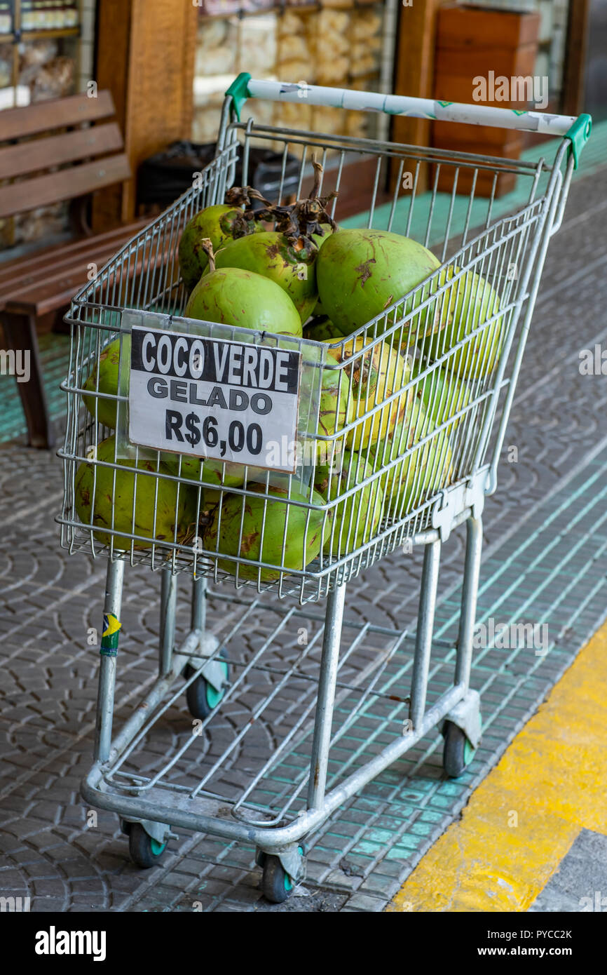 Green coconut ice cream to sell, R 6,00 (Money from Brazil Stock Photo Alamy