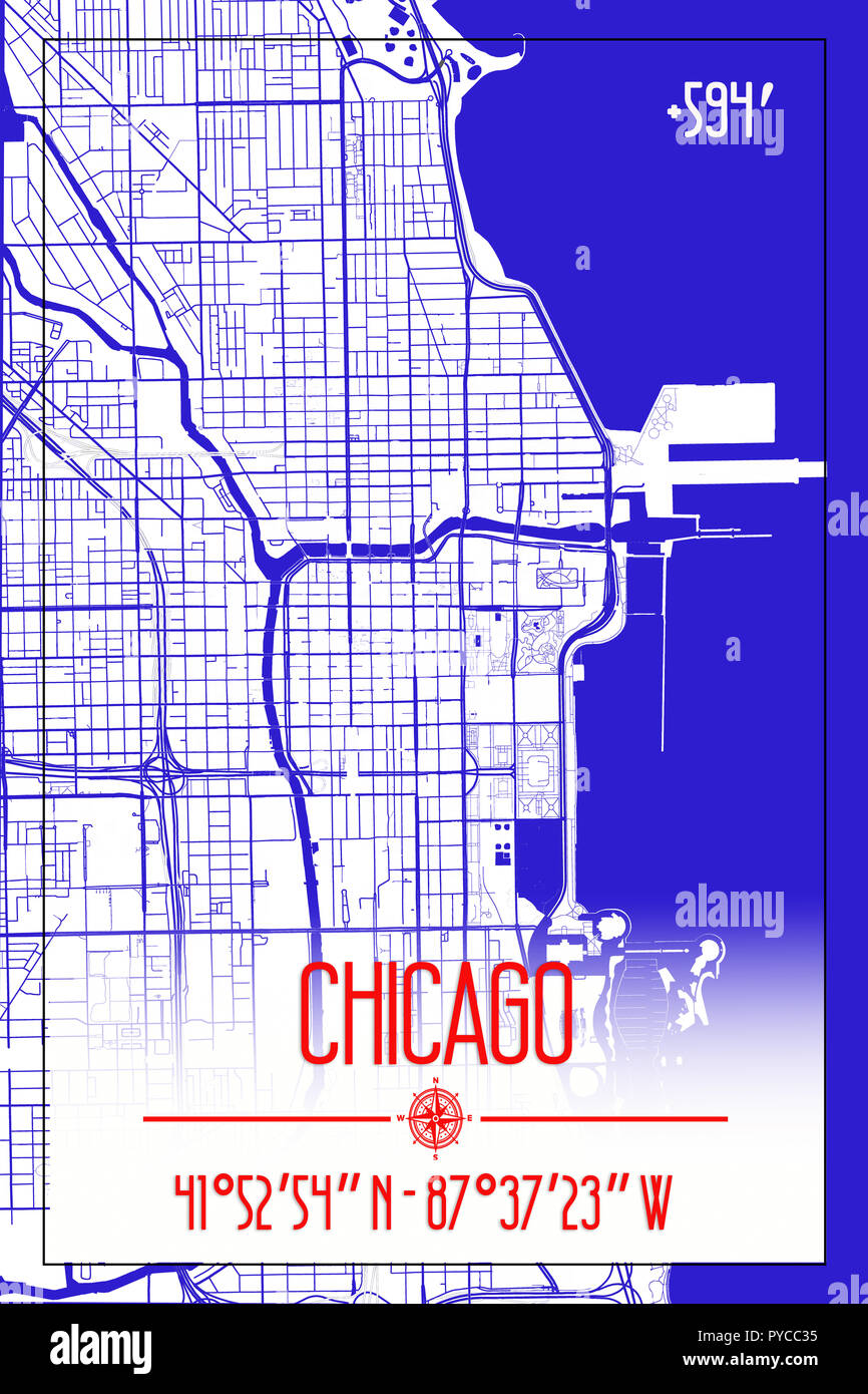 Chicago road map hi-res stock photography and images - Alamy