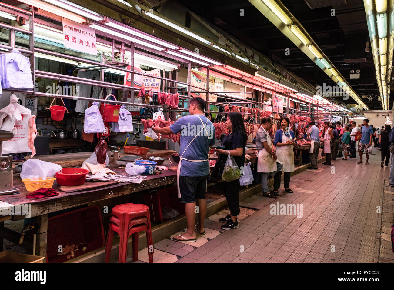Shek Wu Hui Market, a wet market interior in Hong Kong, China SAR Stock Photo