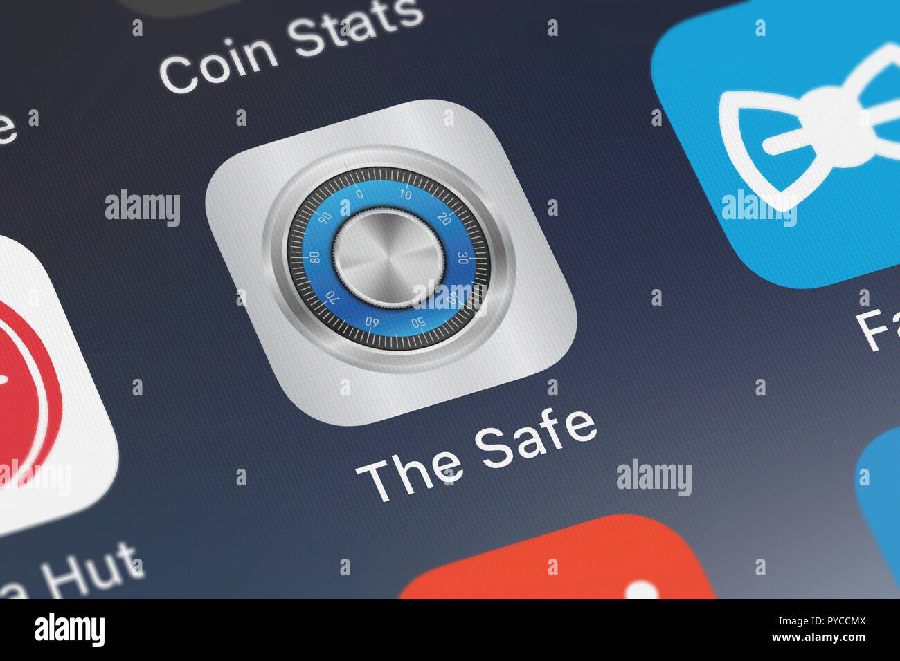 London, United Kingdom - October 26, 2018: Close-up shot of the The Safe - Can you crack the safe Are you up to the challenge application icon from Sm Stock Photo