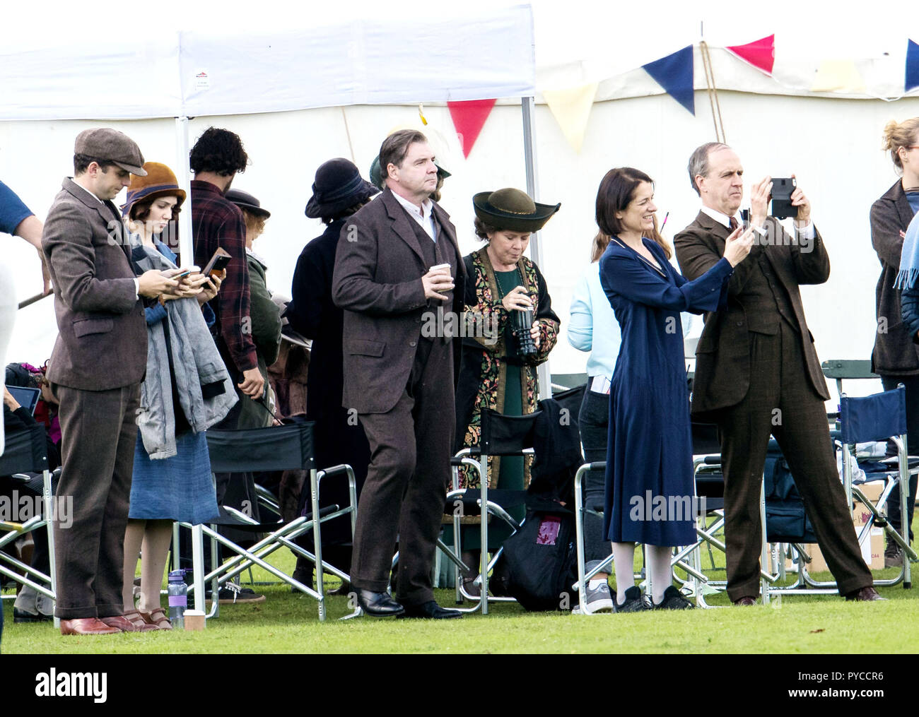 Ashton Martin Staunton Cast members on the set of the new Downton Abbey film. Featuring: Imelda  Staunton, Brendan Coyle,