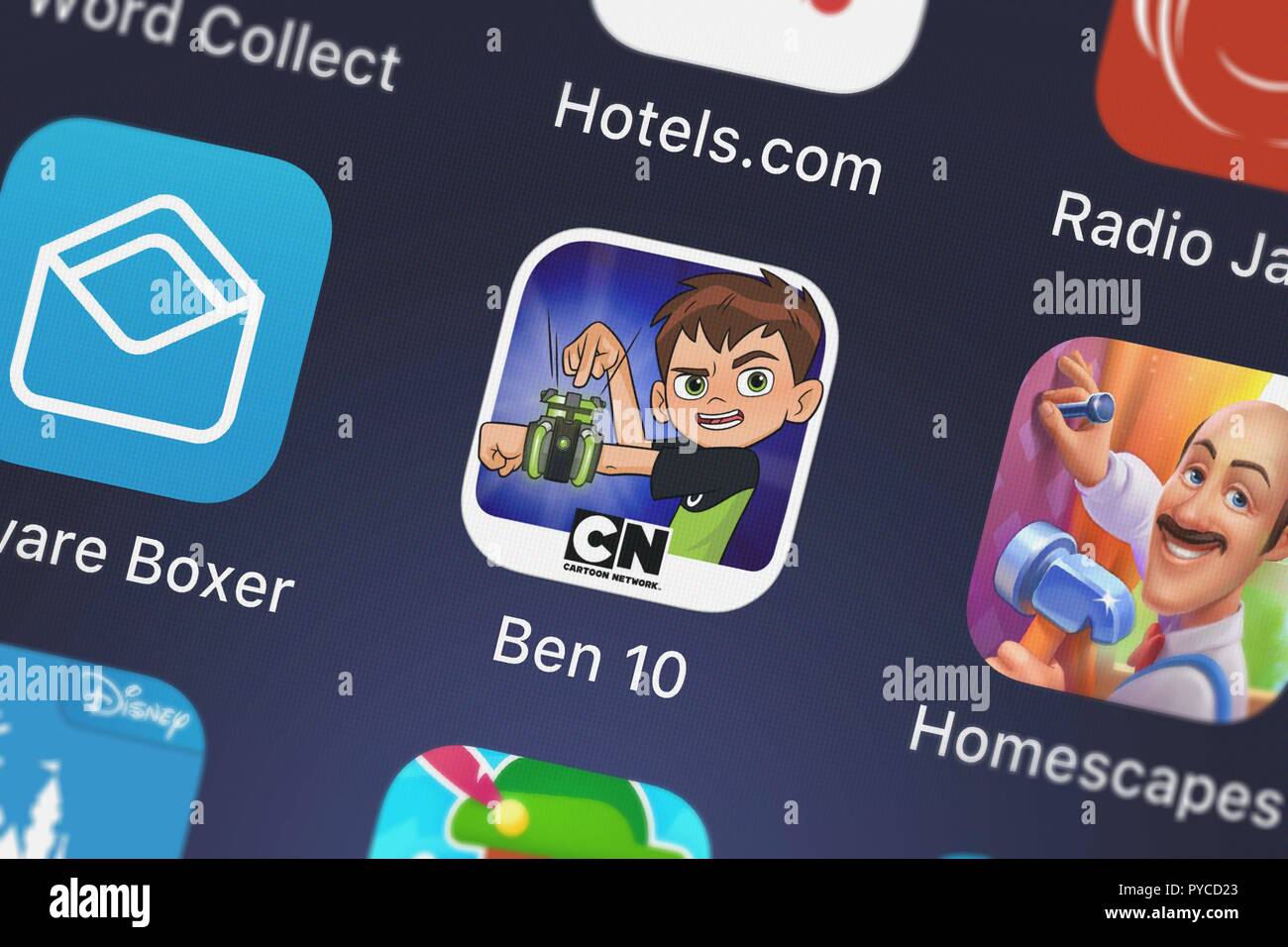 London, United Kingdom - October 26, 2018: Screenshot of the mobile app Ben 10: Alien Experience from Cartoon Network. Stock Photo