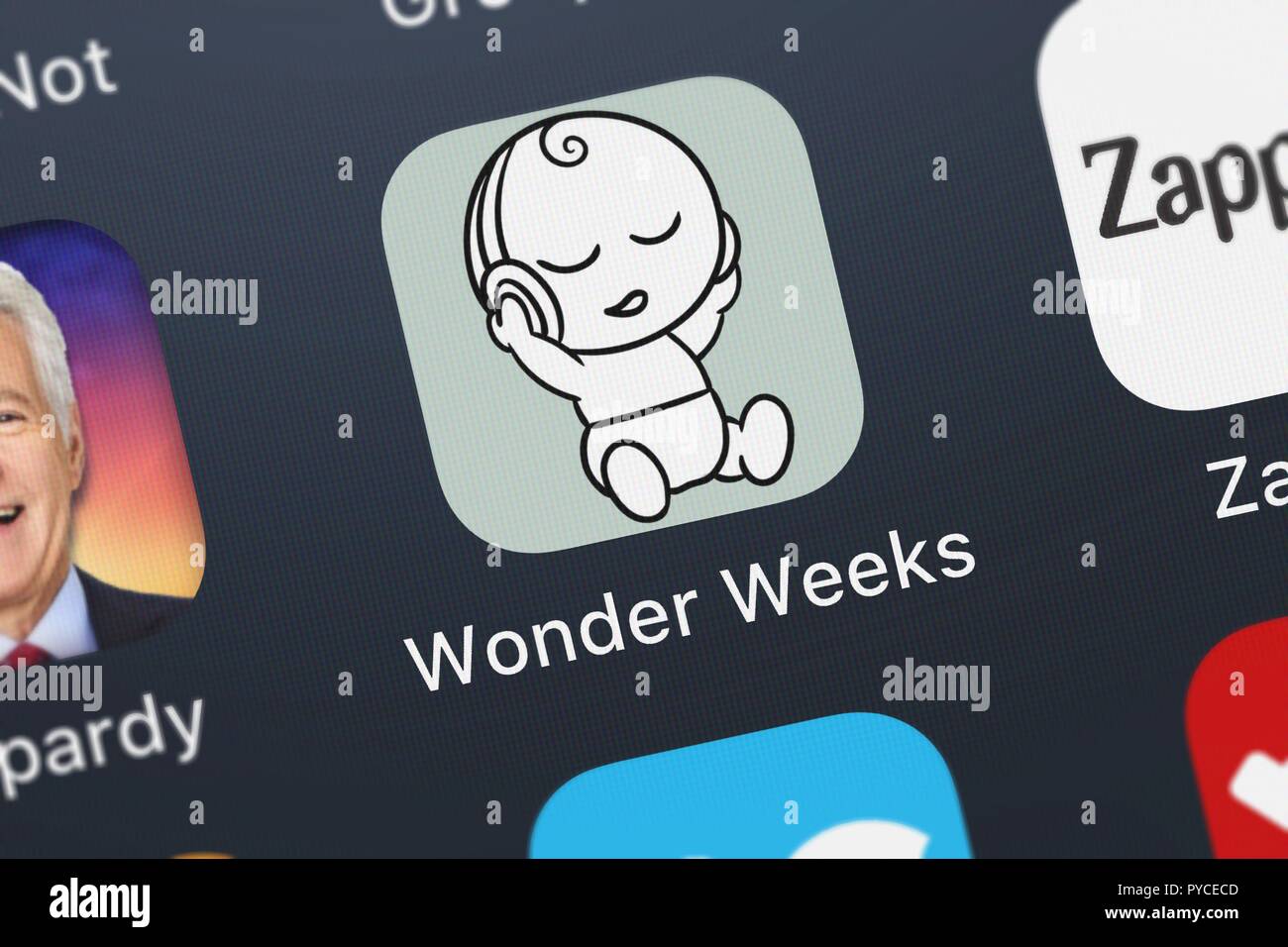 London, United Kingdom - October 26, 2018: Close-up shot of the The Wonder Weeks - Audiobook mobile app from Domus Technica. Stock Photo