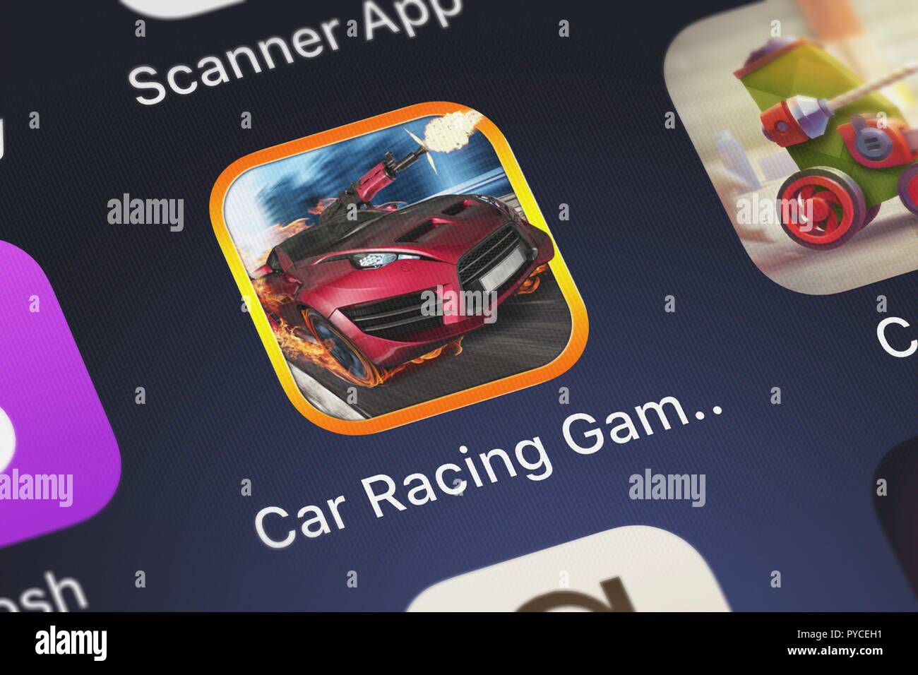 London, United Kingdom - October 26, 2018: Screenshot of the mobile app Car Racing Game from Psycho Bear Studios. Stock Photo