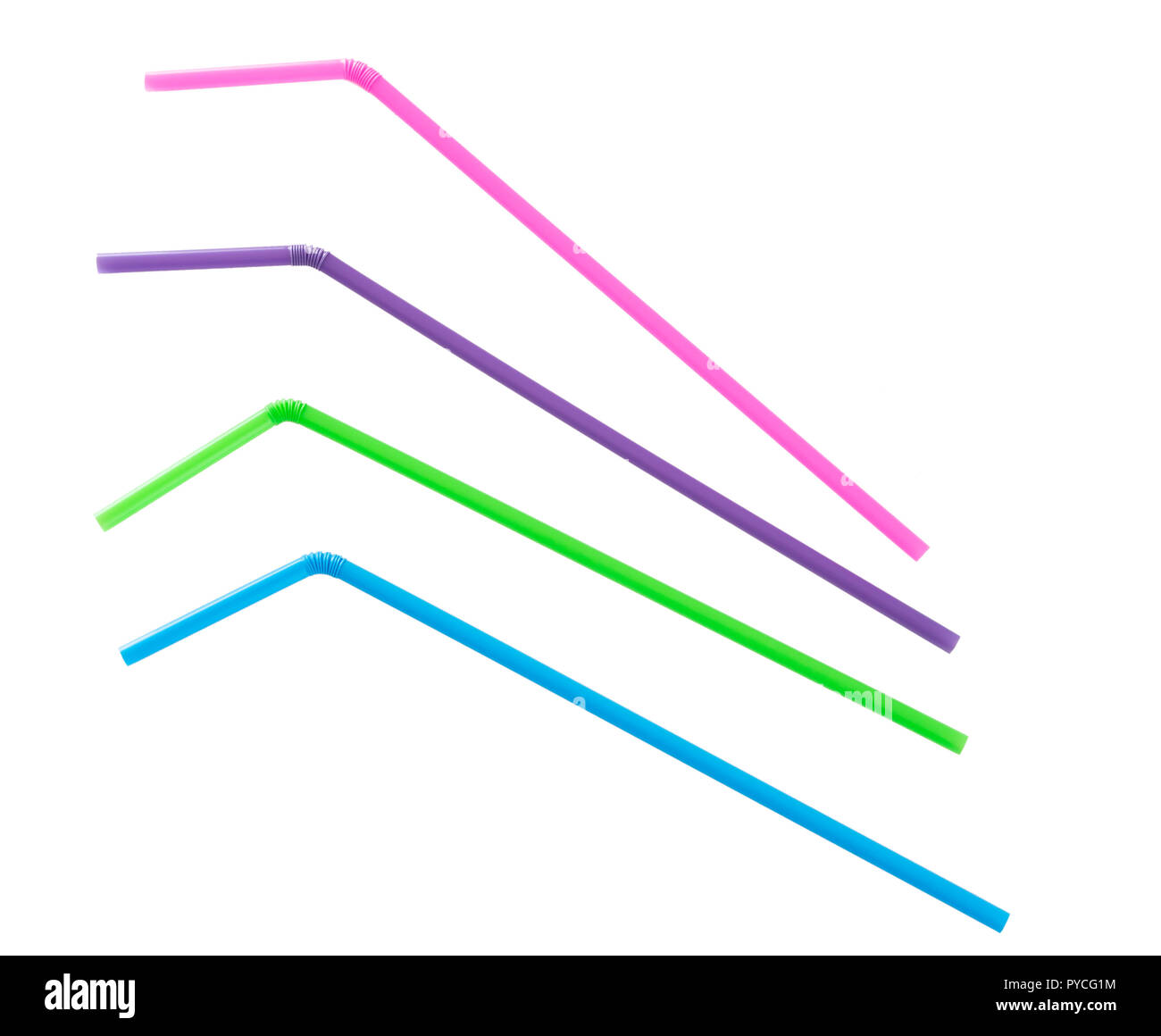 Assorted bendy drinking straws isolated on white background as EU parliament votes to ban single-use plastics, including plastic straws Stock Photo