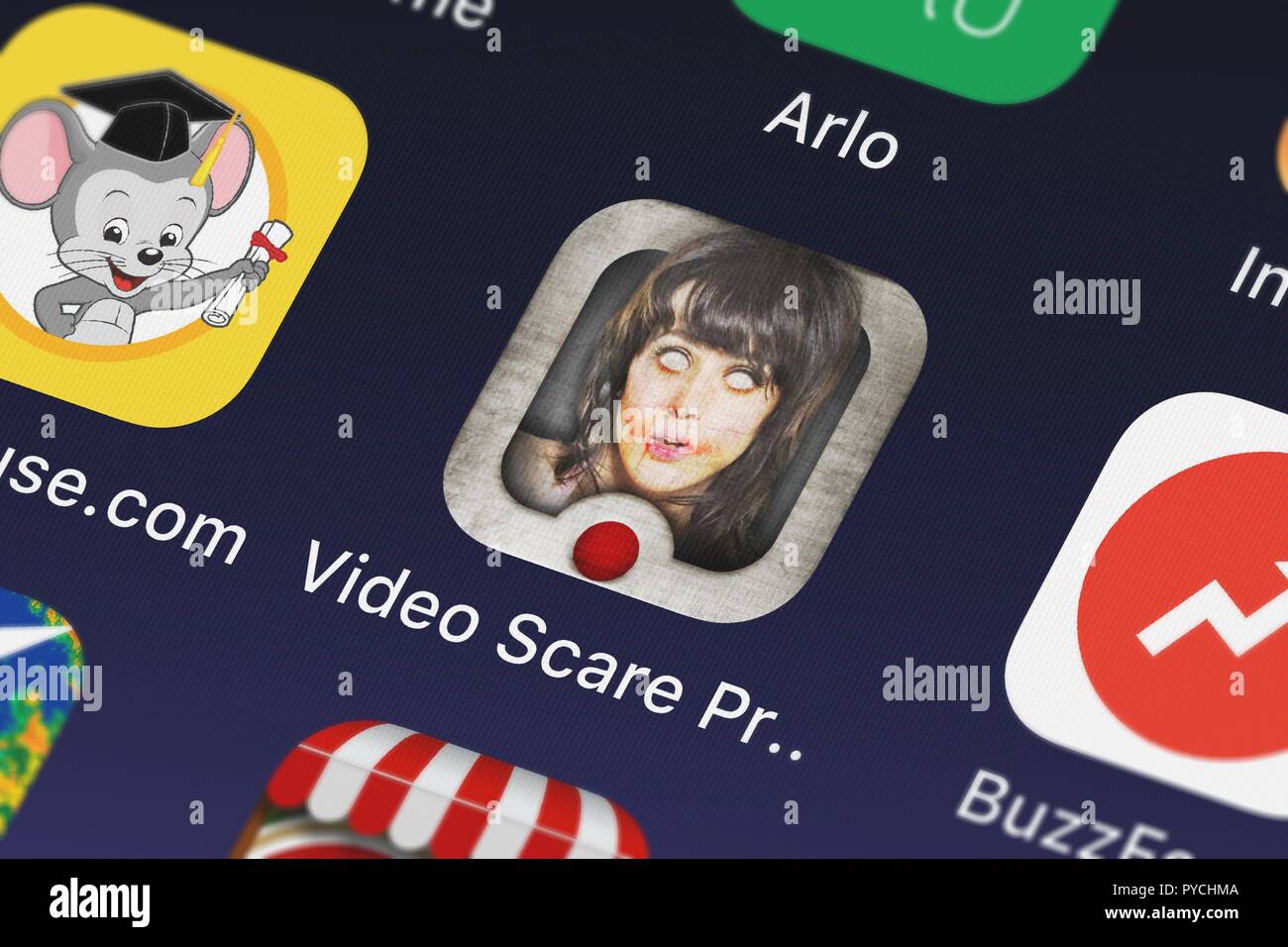 London, United Kingdom - October 26, 2018: Screenshot of the mobile app Video Scare Prank – Katy Perry Edition from VZO entertainment. Stock Photo