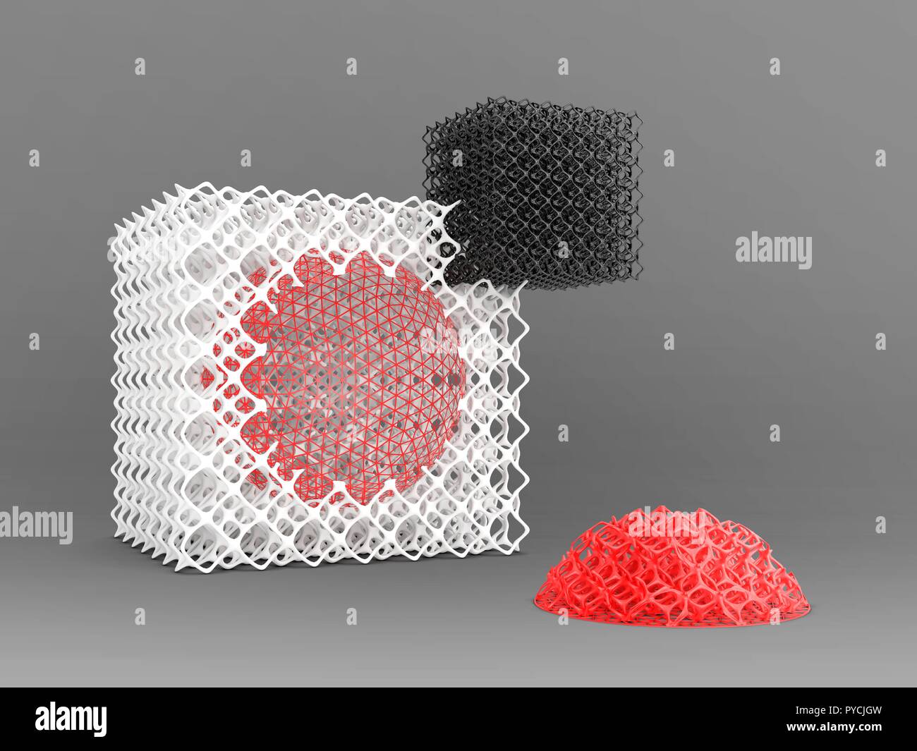 Geometric objects made by 3D printer, illustration. Stock Photo