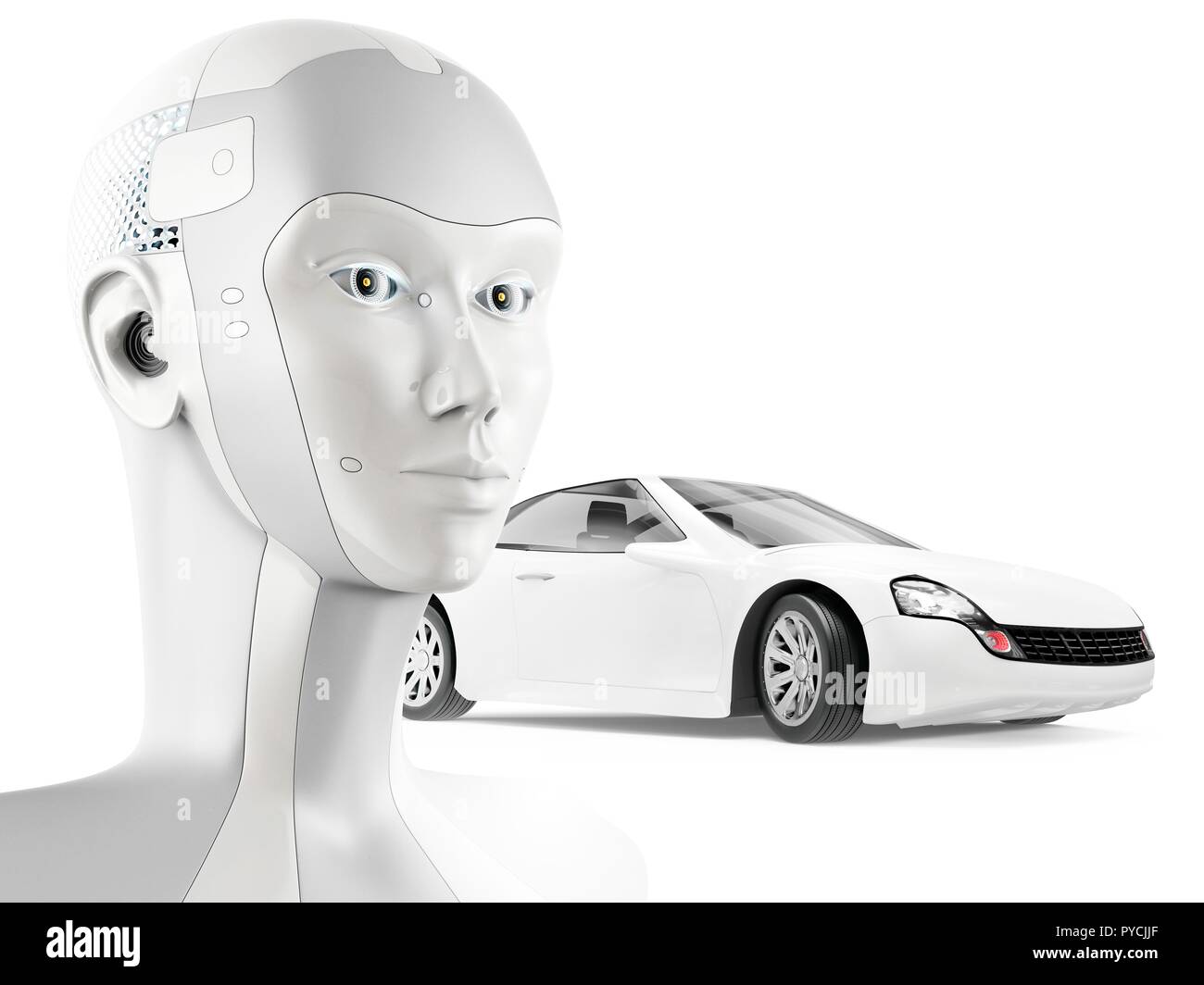 Selfdriving car with artificial intelligence, conceptual illustration