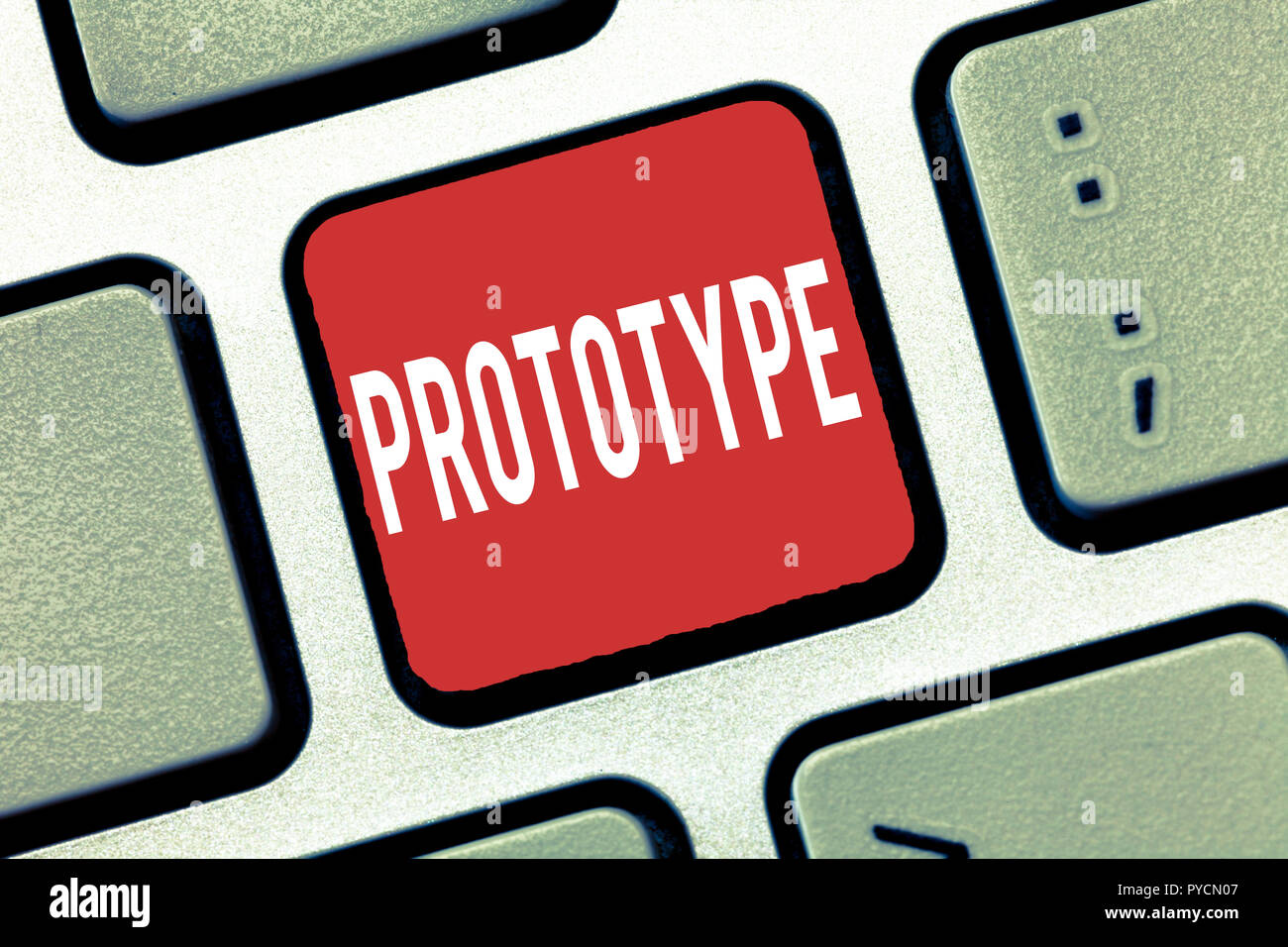 Handwriting text writing Prototype. Concept meaning Preliminary project design version of device vehicle product. Stock Photo