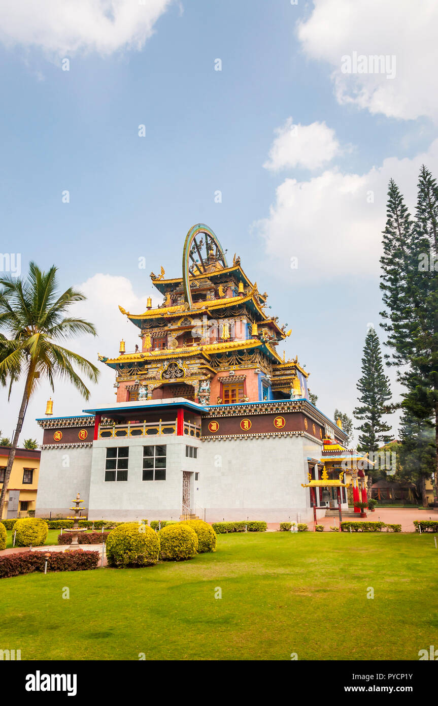 Bylakuppe, Karnataka, India - January 9, 2015: Entrance temple building ...