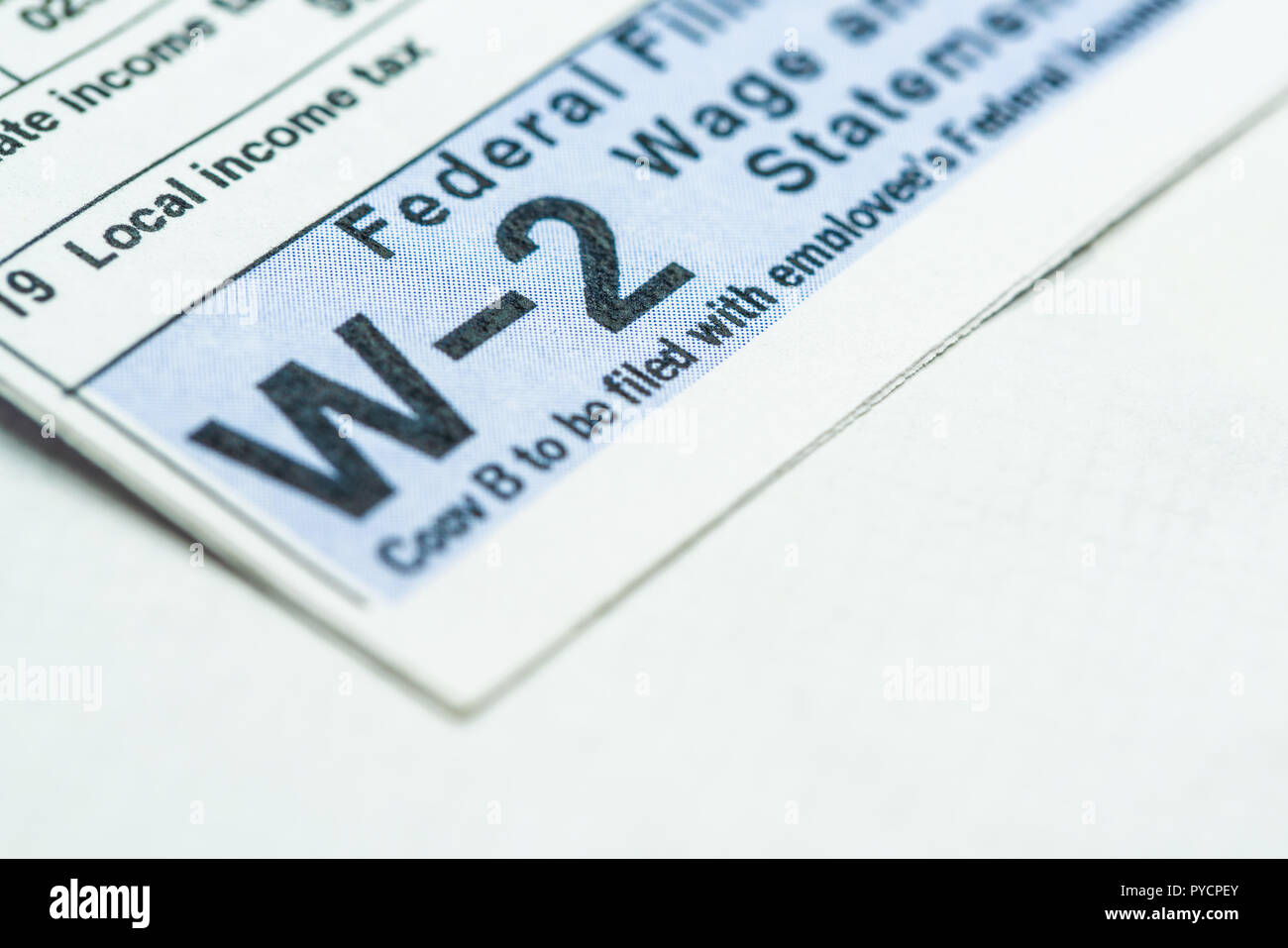 Tax form W2 up close macro Stock Photo Alamy