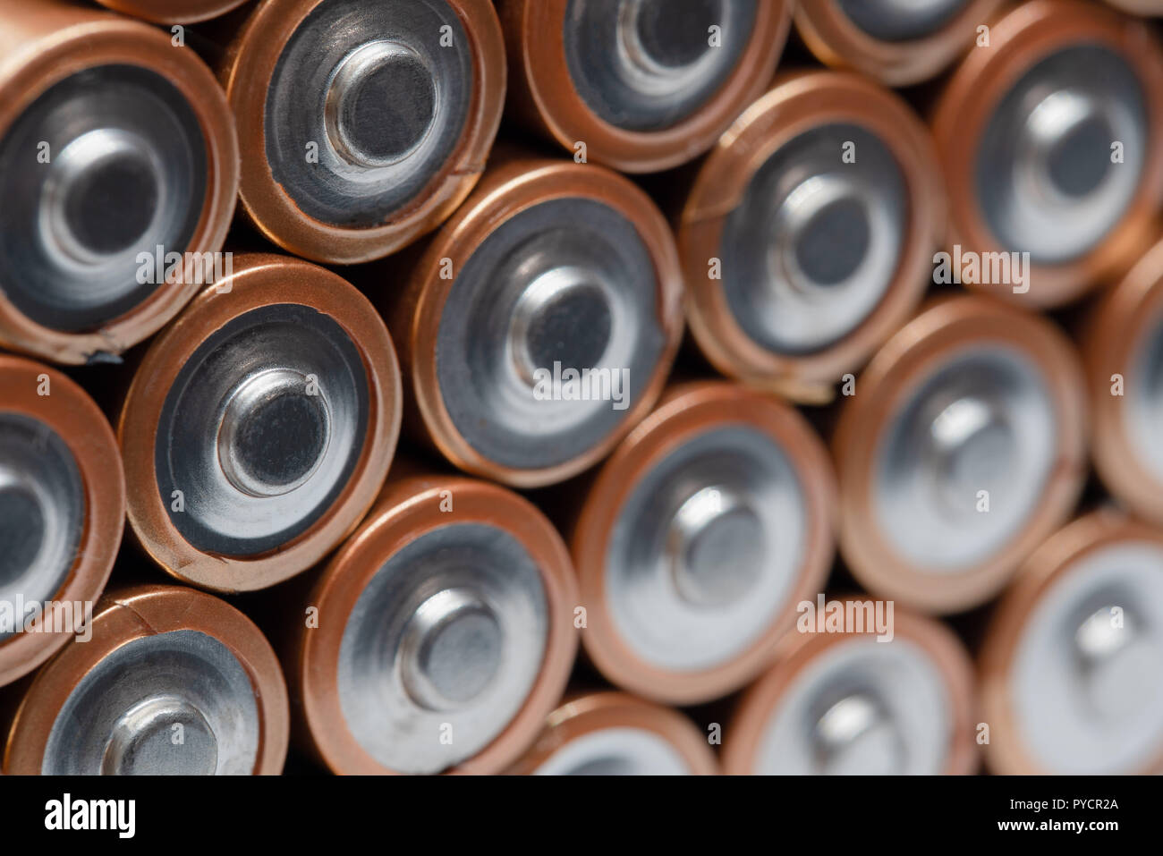 Rows of batteries stacked on top of each other. Up close macro shot Stock Photo Alamy