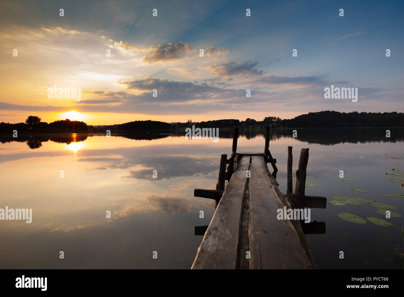 Sunset over the lake in Lithuania Stock Photo