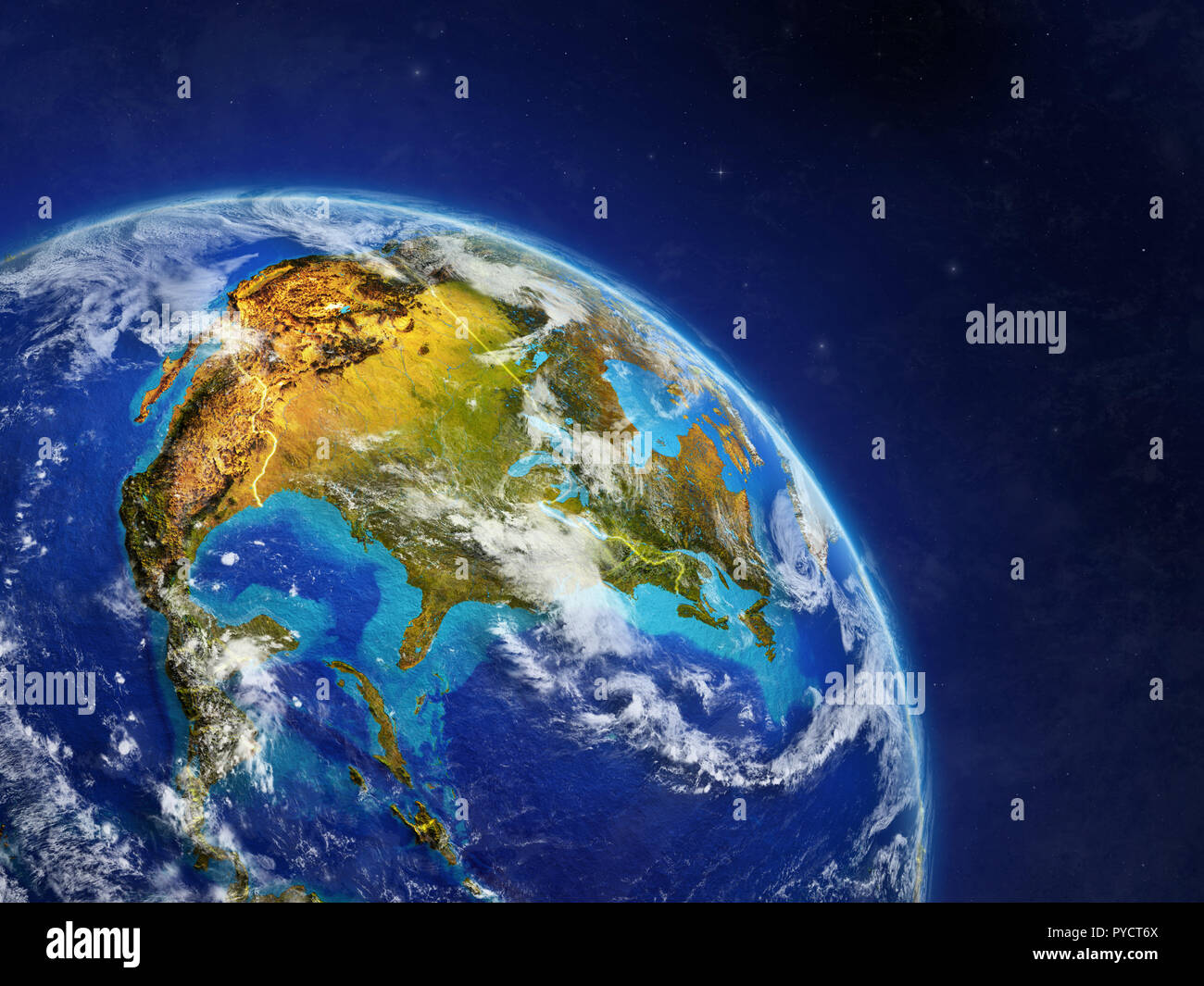 North America from space. Planet Earth with country borders and ...