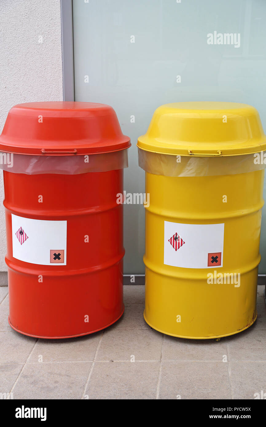 Safety Barrels for Dangerous and Hazardous Waste Disposal Stock Photo