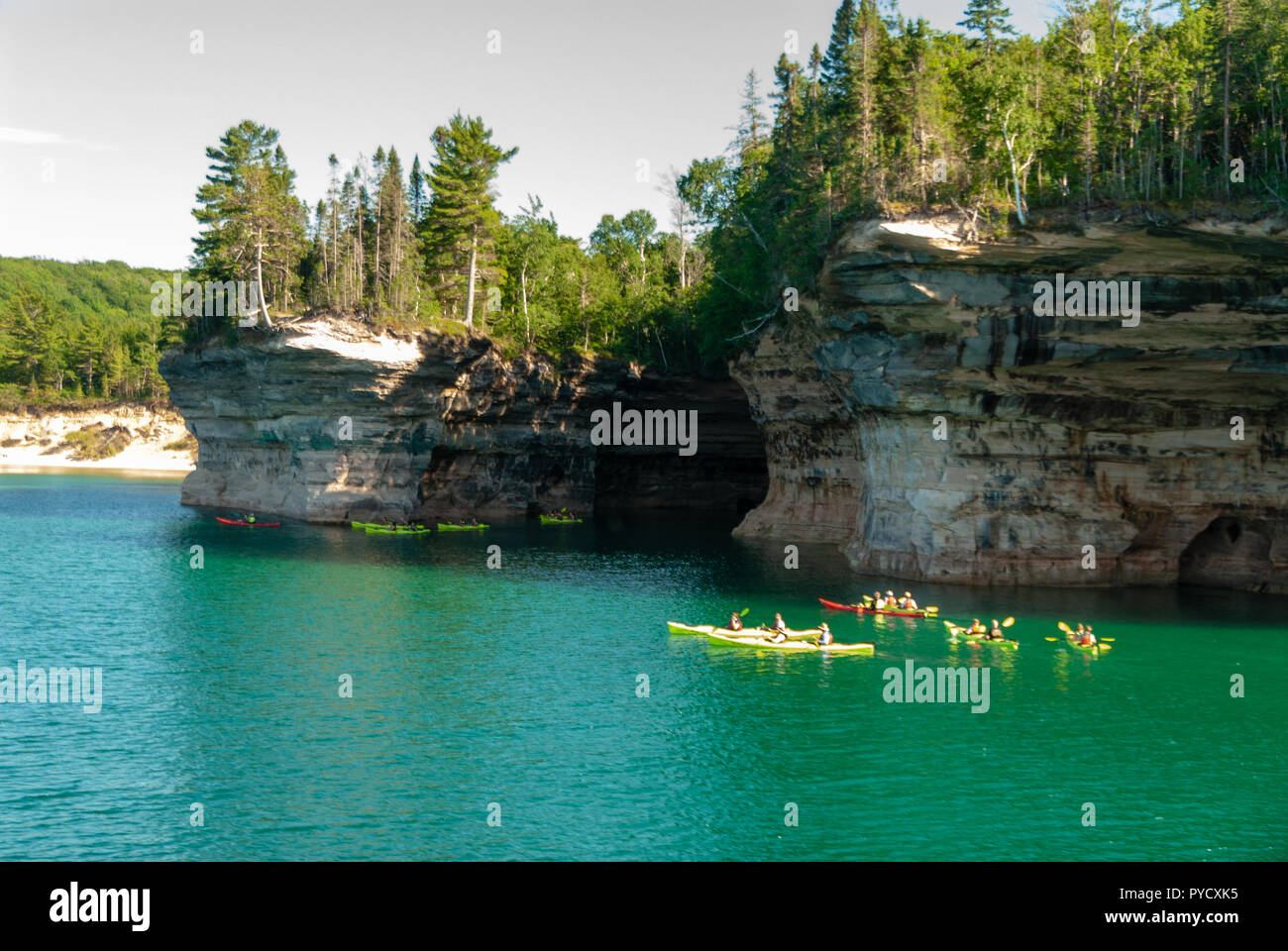 Pictured Rocks National Lakeshore hugs the south shore of Lake Superior in Michigan s Upper Peninsula. Stock Photo